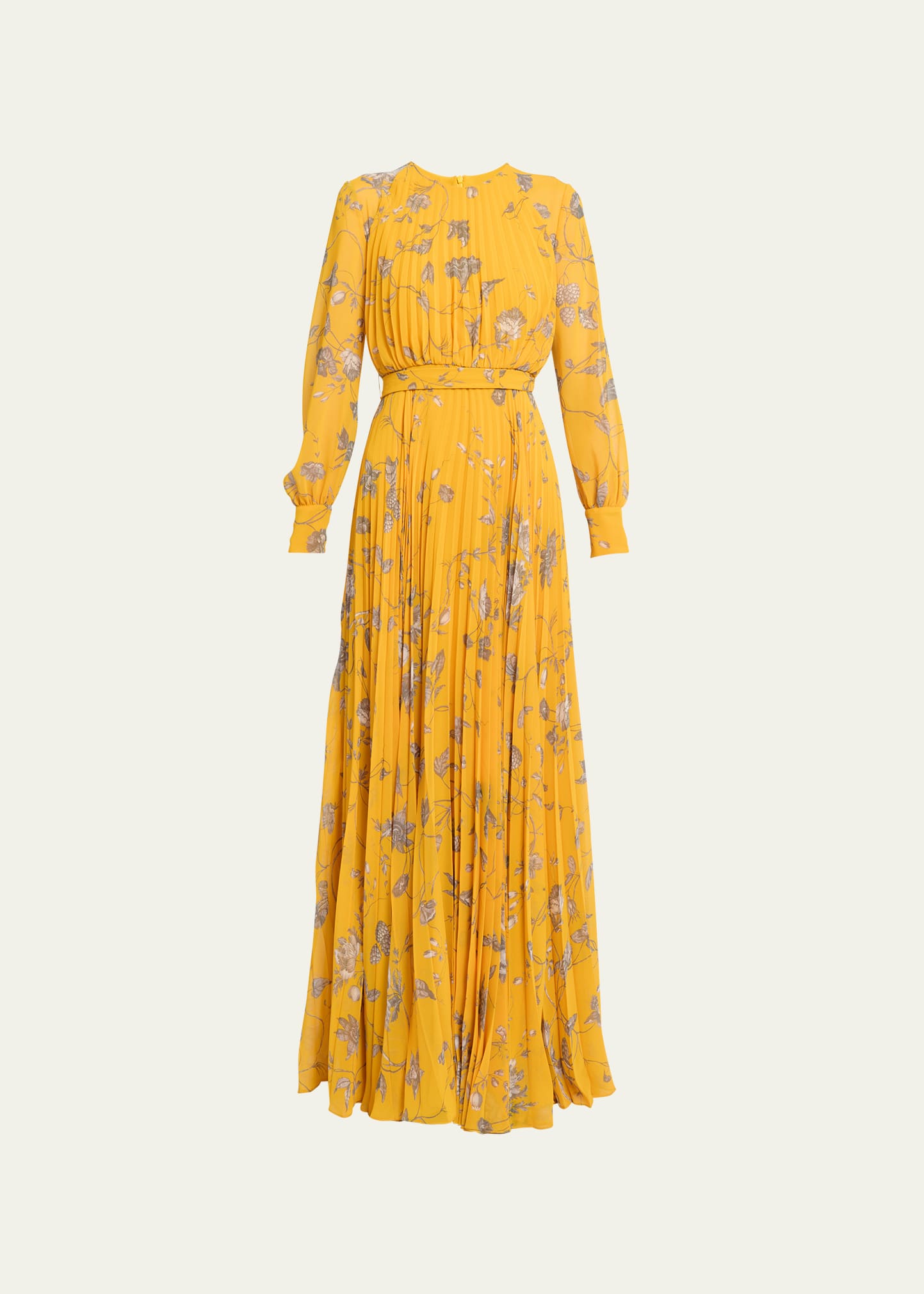 ERDEM FLORAL-PRINT PLEATED SELF-TIE GOWN