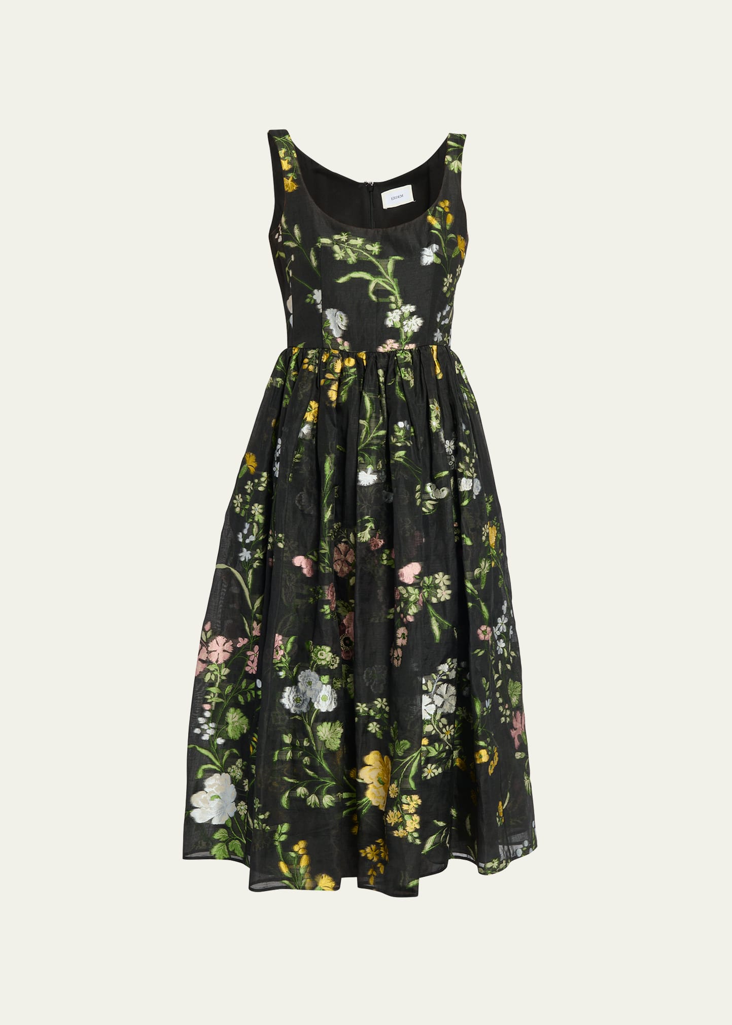 Erdem Blur Floral Jacquard Sleeveless Fit-&-flare Midi Dress In Black