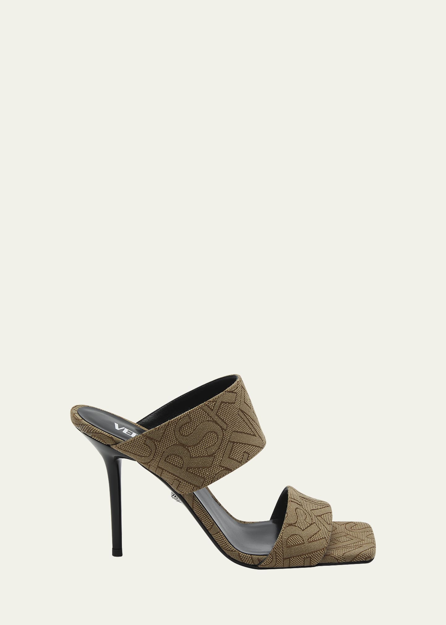 Shop Versace 95mm Monogram Canvas Sandals In Beige-brown-palla
