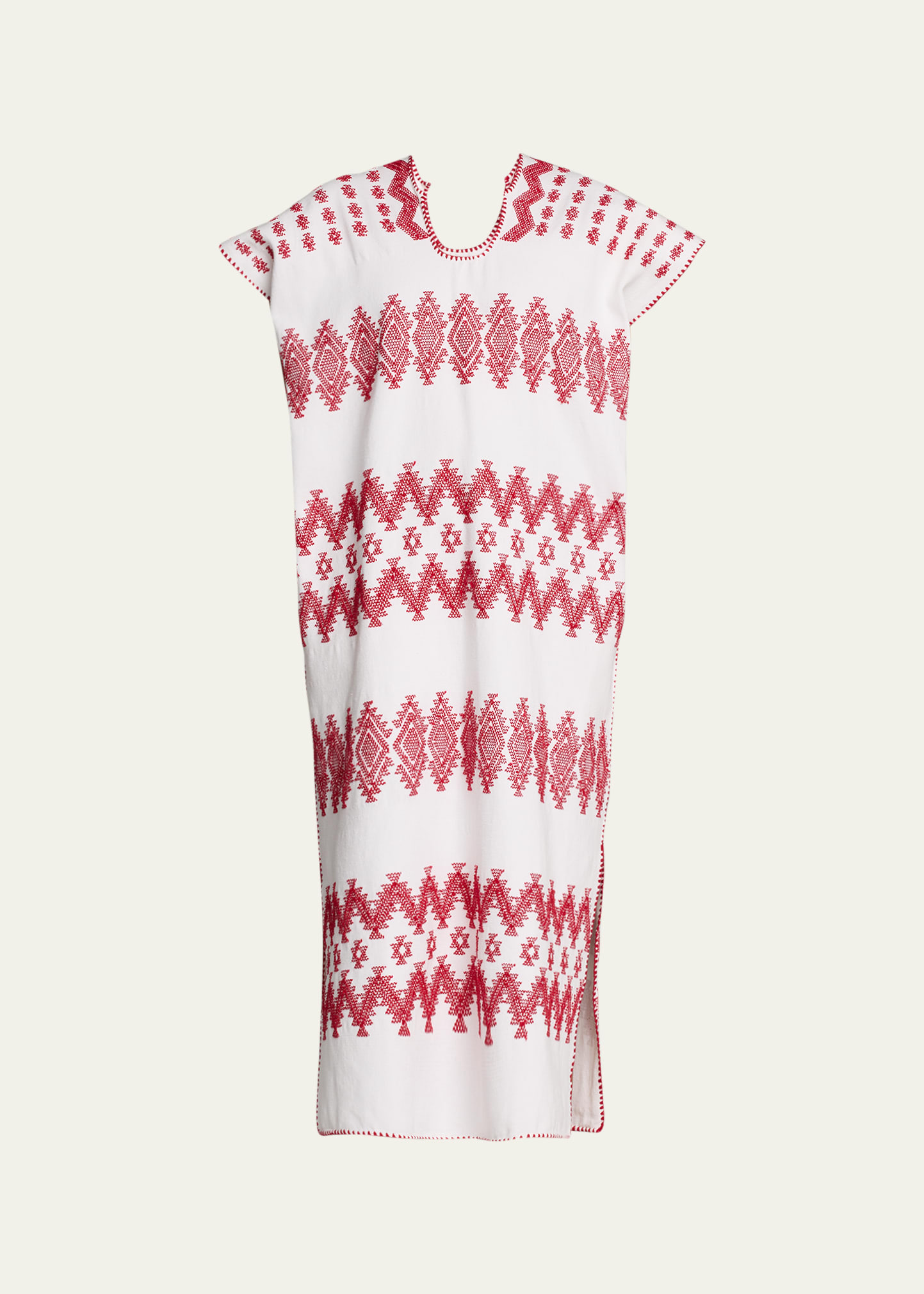 Single-Panel Zig-Zag Embroidered Midi Kaftan