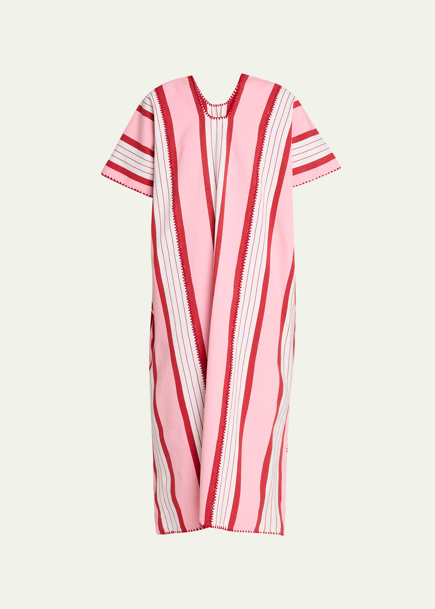 Pippa Holt Three-panel Embroidered Stripe Midi Kaftan In Red