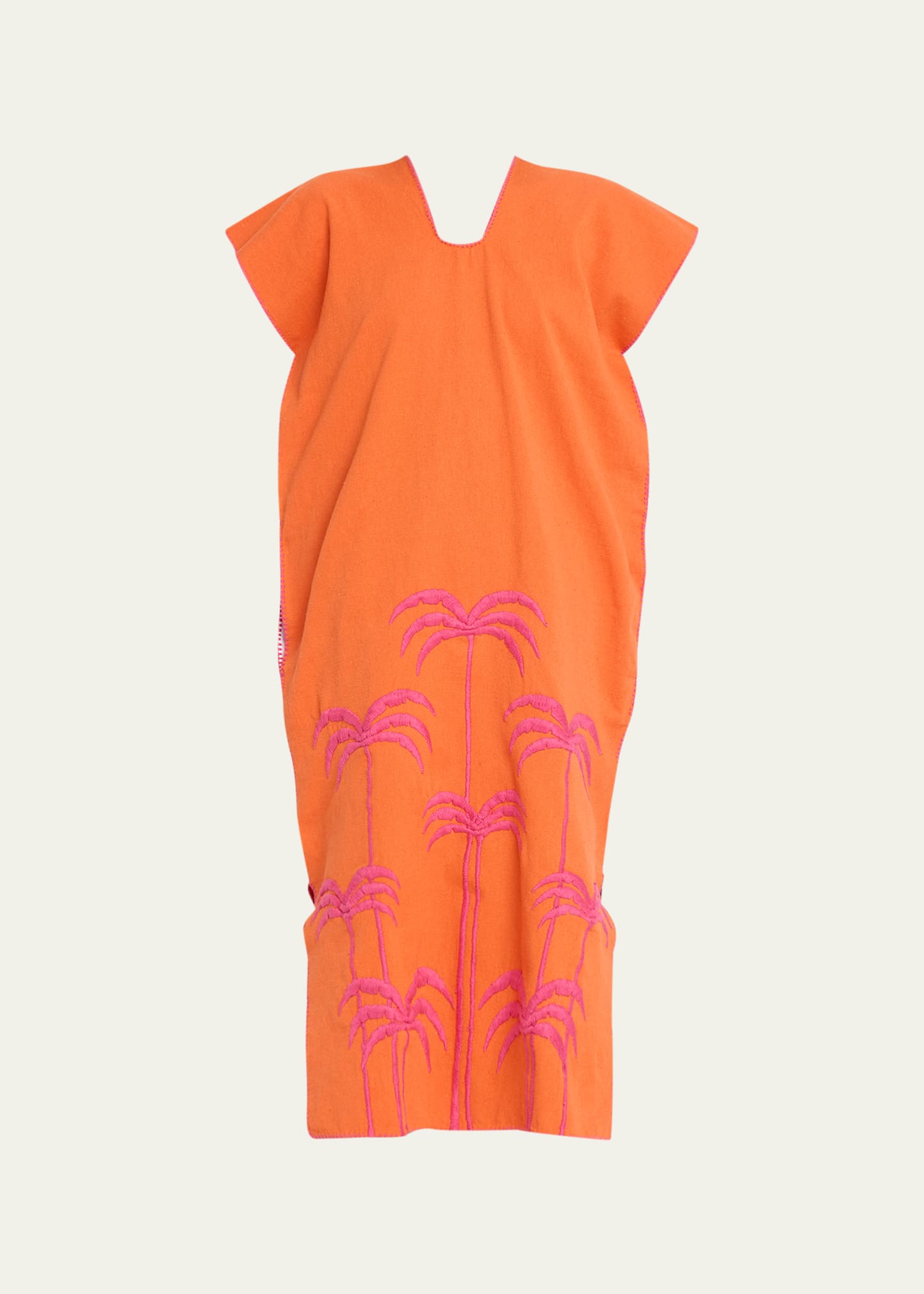 Pippa Holt Single-panel Palm Tree Embroidered Midi Kaftan In Orange