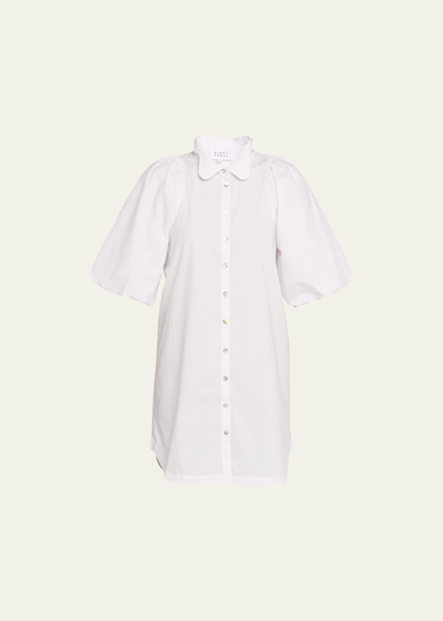 Bird & Knoll Maude Puff-sleeve Mini Shirtdress In White