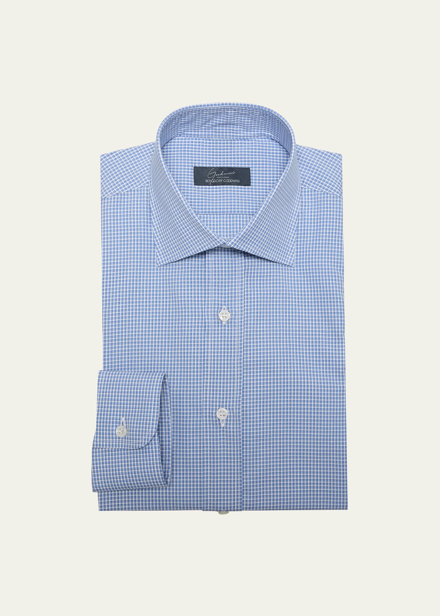 Bergdorf Goodman Men's Micro-check Dress Shirt In Blu Wht