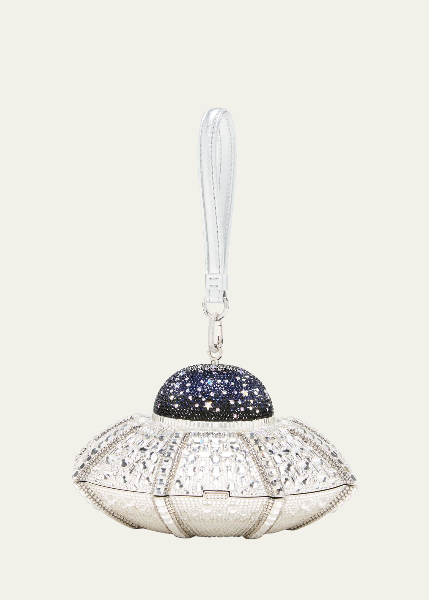Judith Leiber Ufo Orbiter Clutch Bag With Removable Wristlet Strap In Silver
