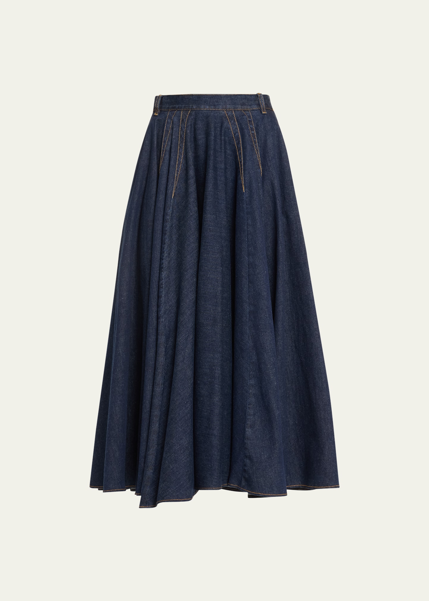 Shop Alaïa Flared Denim Midi Skirt In Bleu Denim