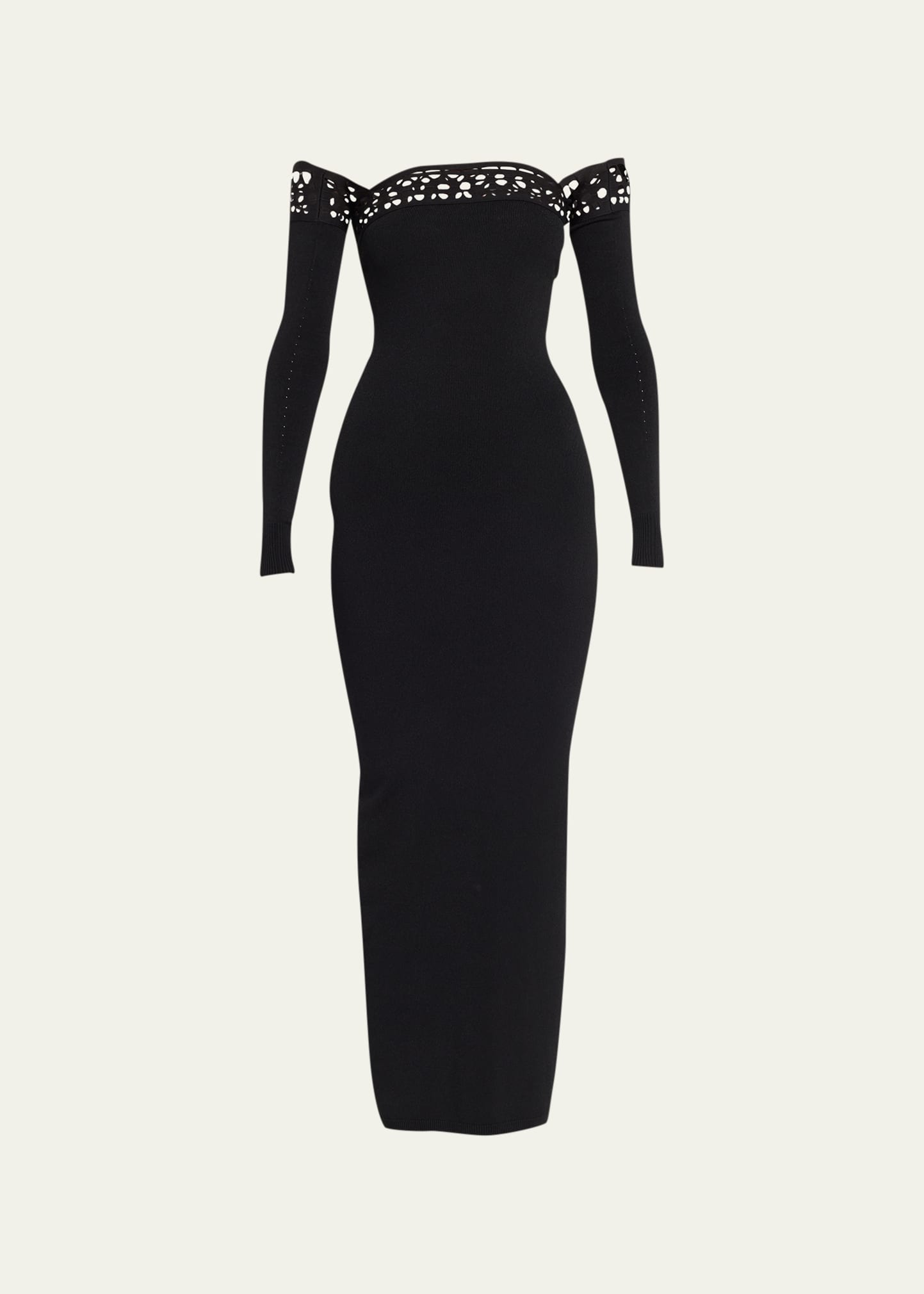 Shop Alaïa Vienne Strapless Long Dress With Removable Sleeves In Noir Alaia