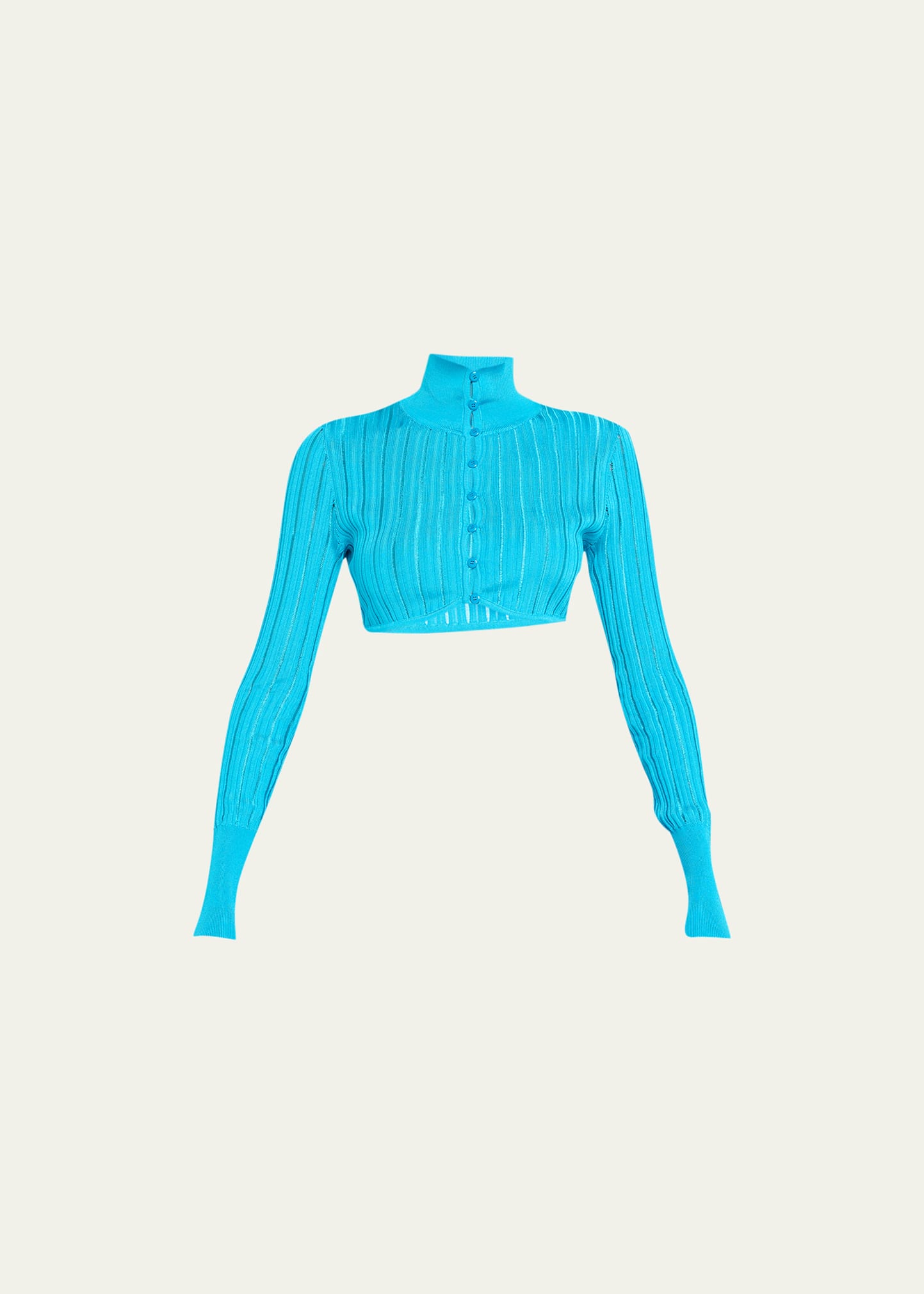 Shop Alaïa Cropped Crino Button-front Cardigan Top In Turquoise