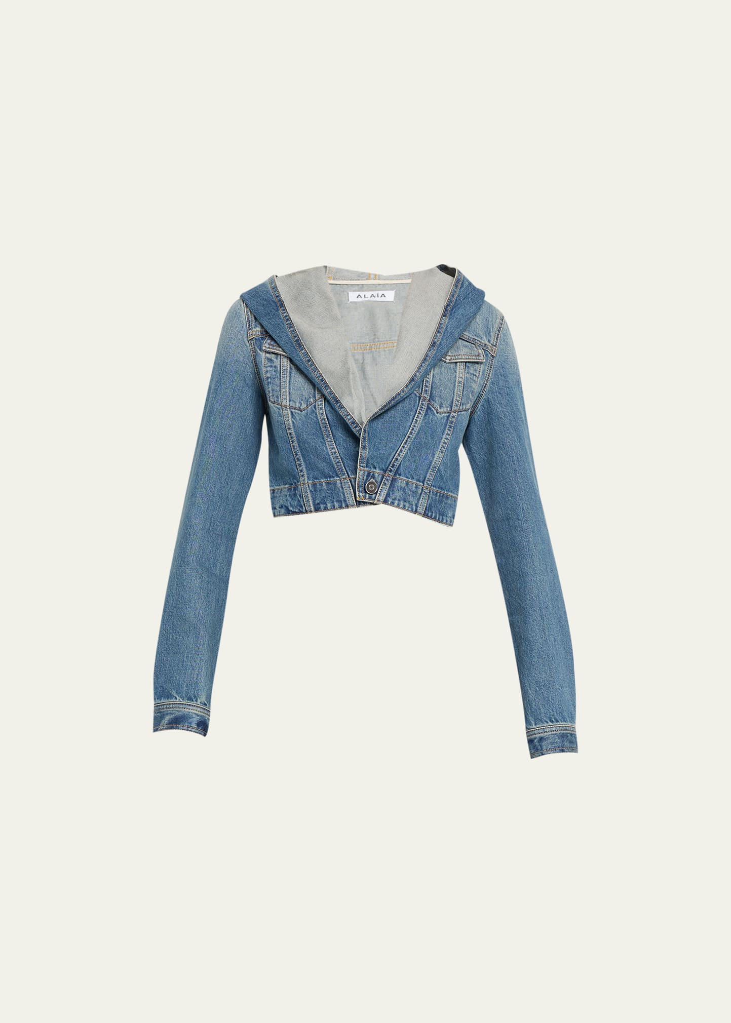 ALAÏA HOODED CROP DENIM JACKET