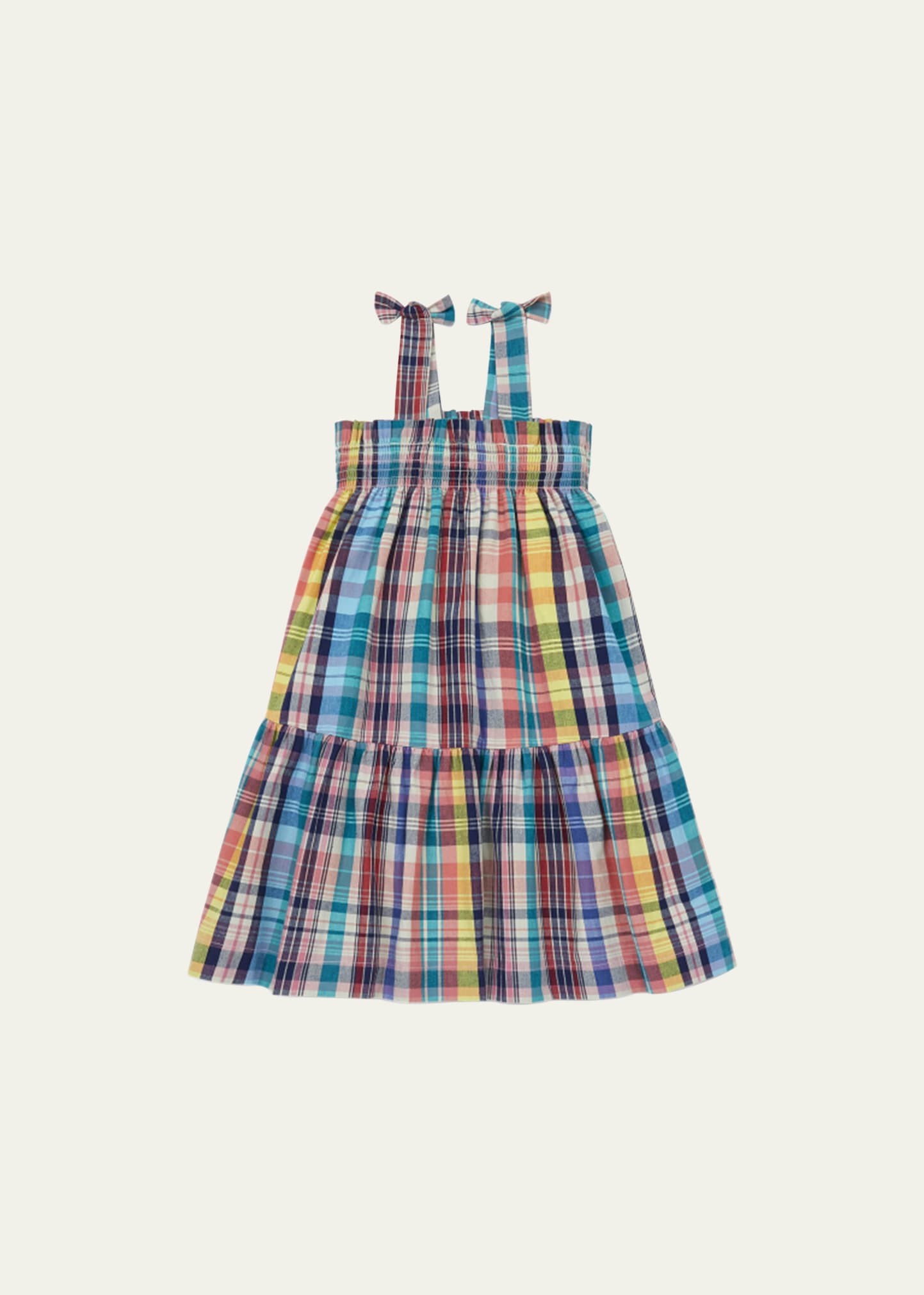 Bonton Girl's Rainbow-Print Plaid Dress, Size 4-12