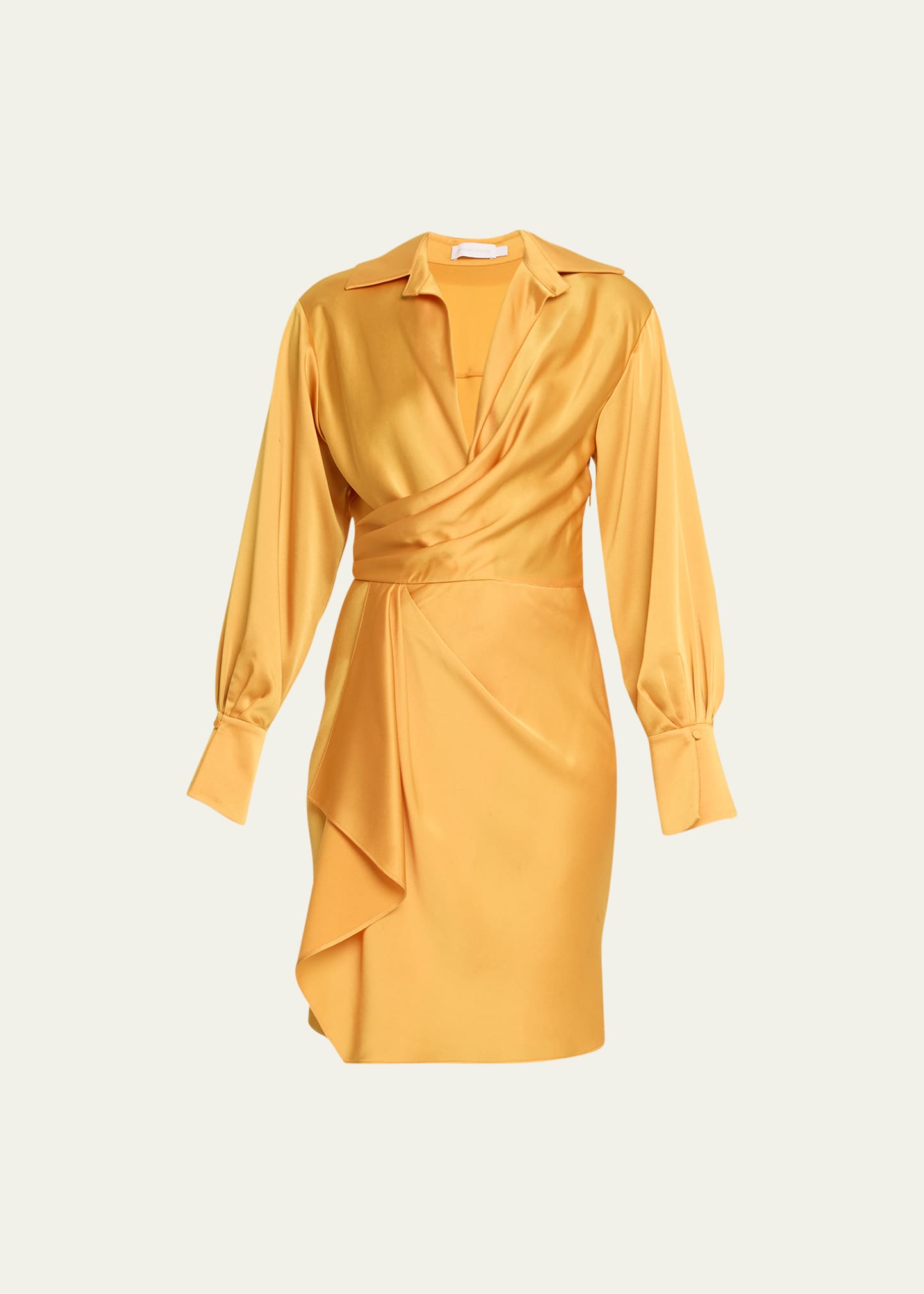 Shop Simkhai Talit Draped-front Satin Mini Dress In Goldenrod