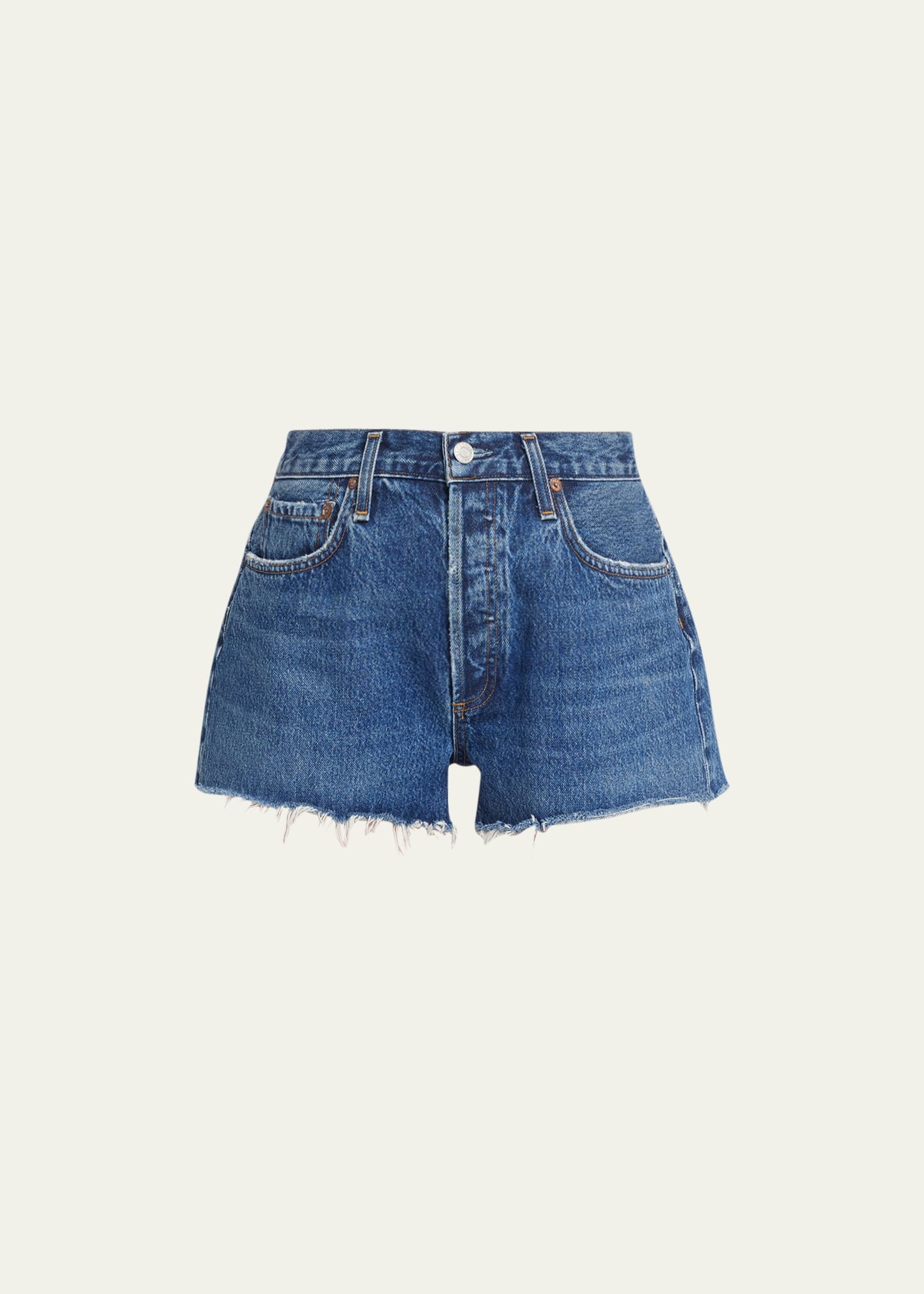 Agolde Parker Raw-cut Denim Shorts In Blau
