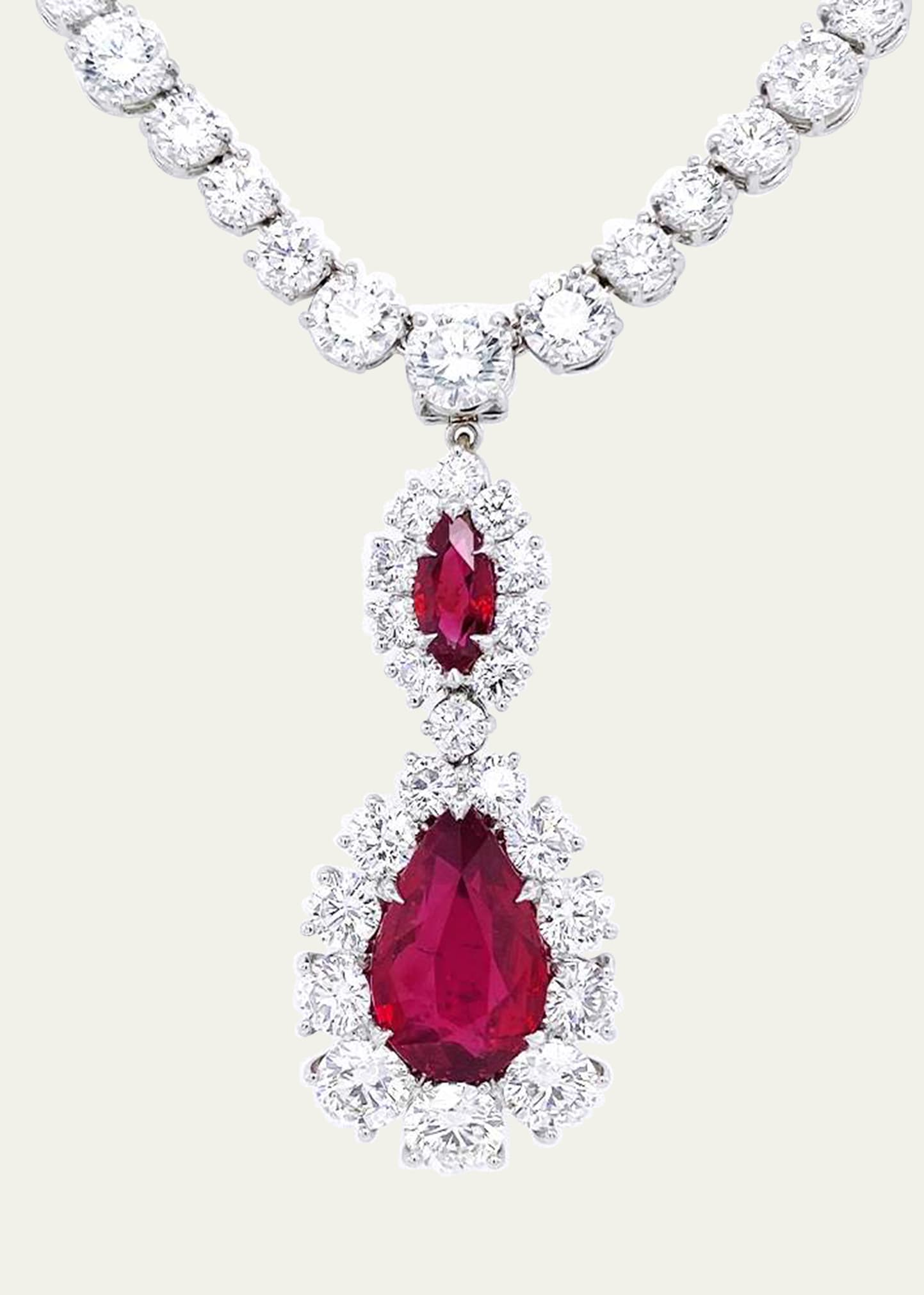 Bayco Platinum Necklace With Ruby And Diamonds In Metallic