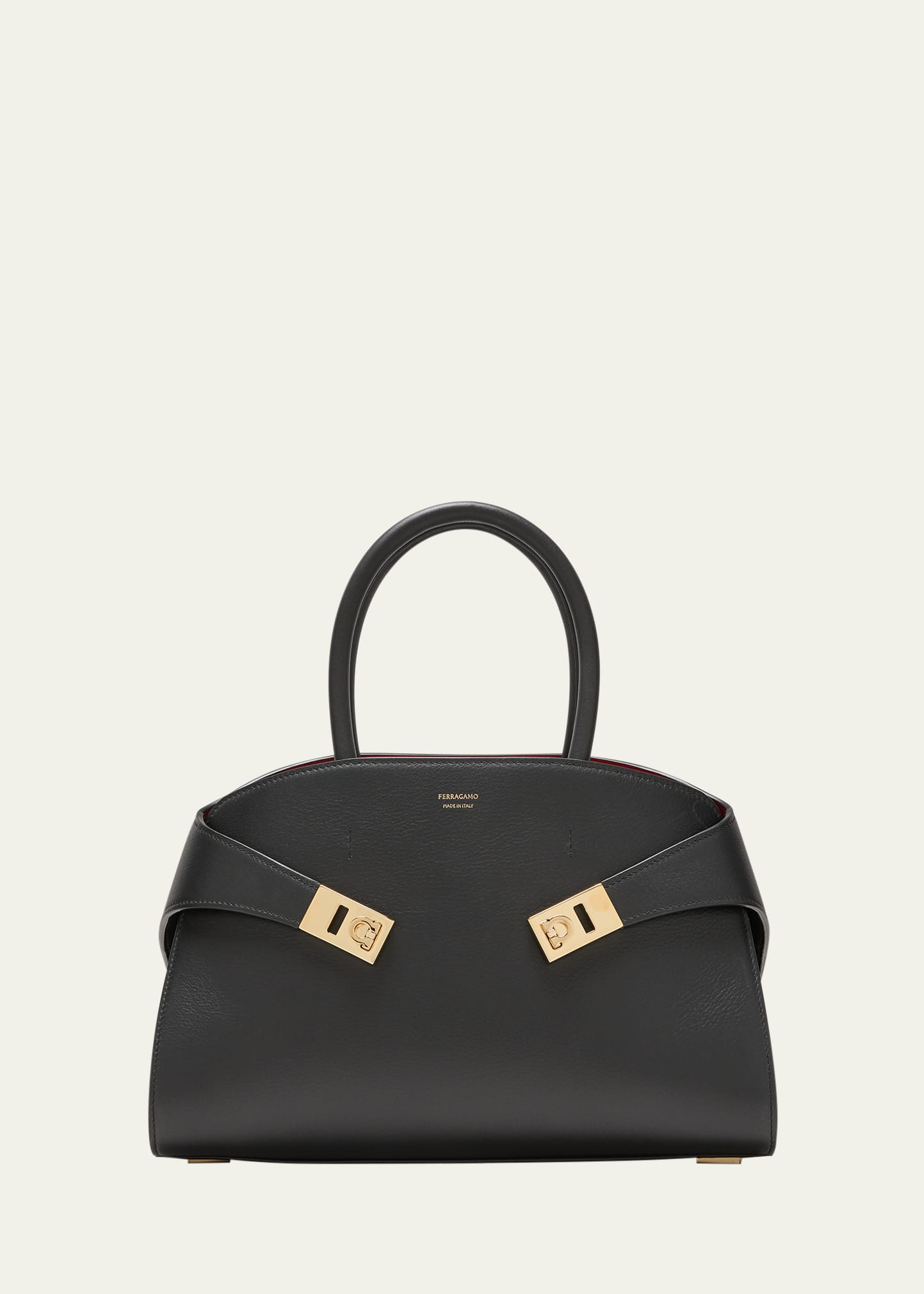 Ferragamo Hug Gancini Small Leather Top-handle Bag In Black