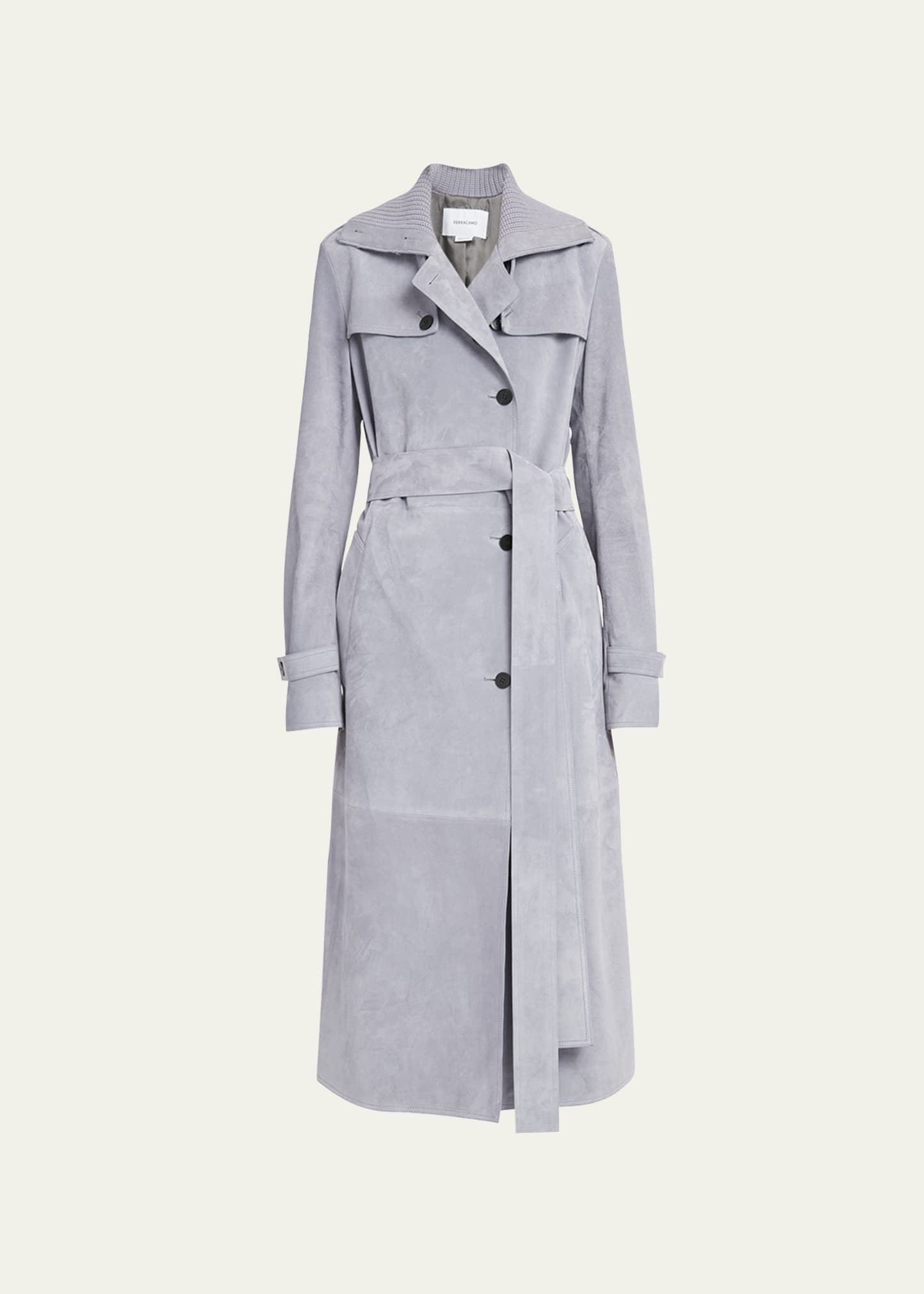 Suede Leather Belted Trench Coat