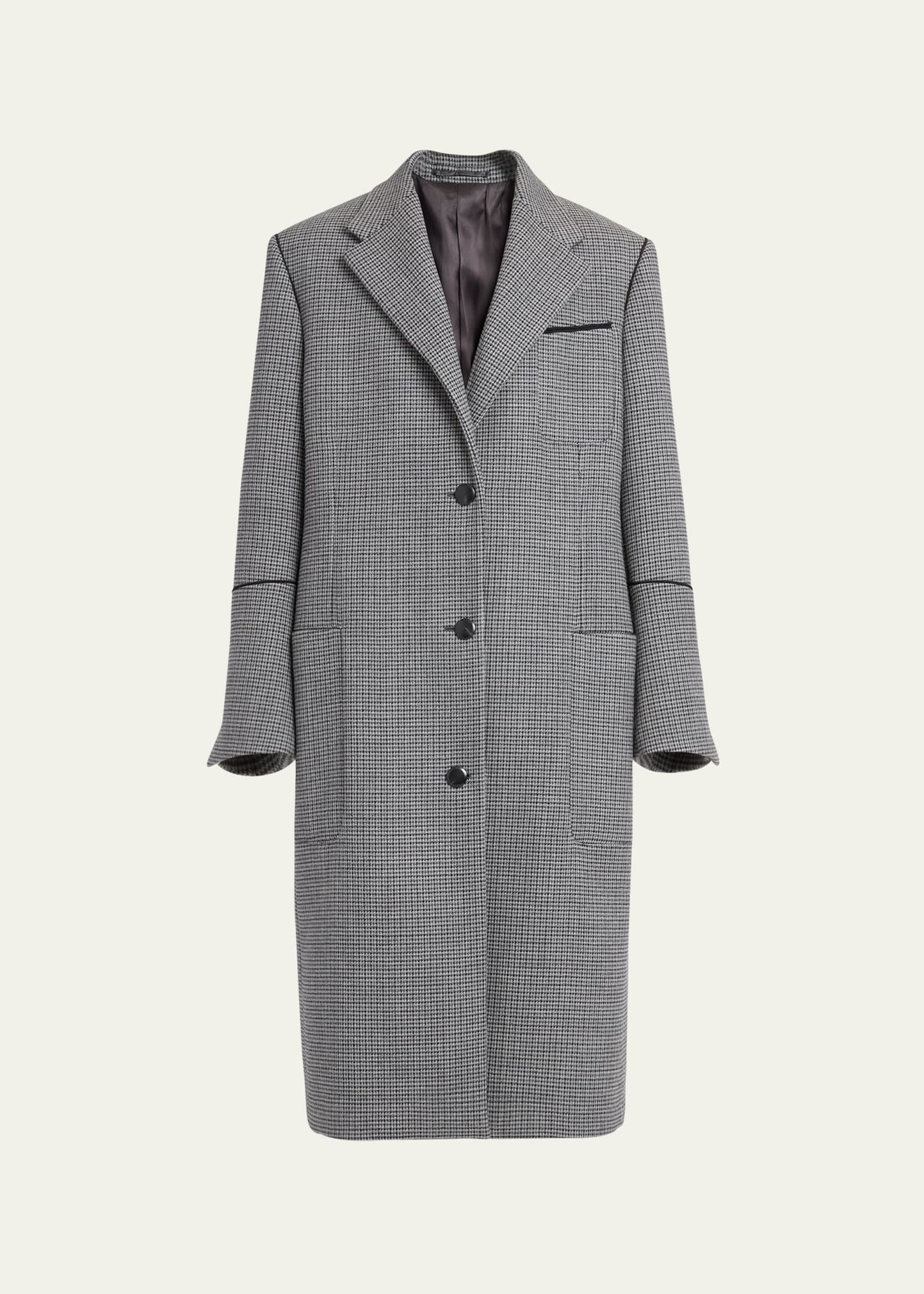 Houndstooth Wool Overcoat