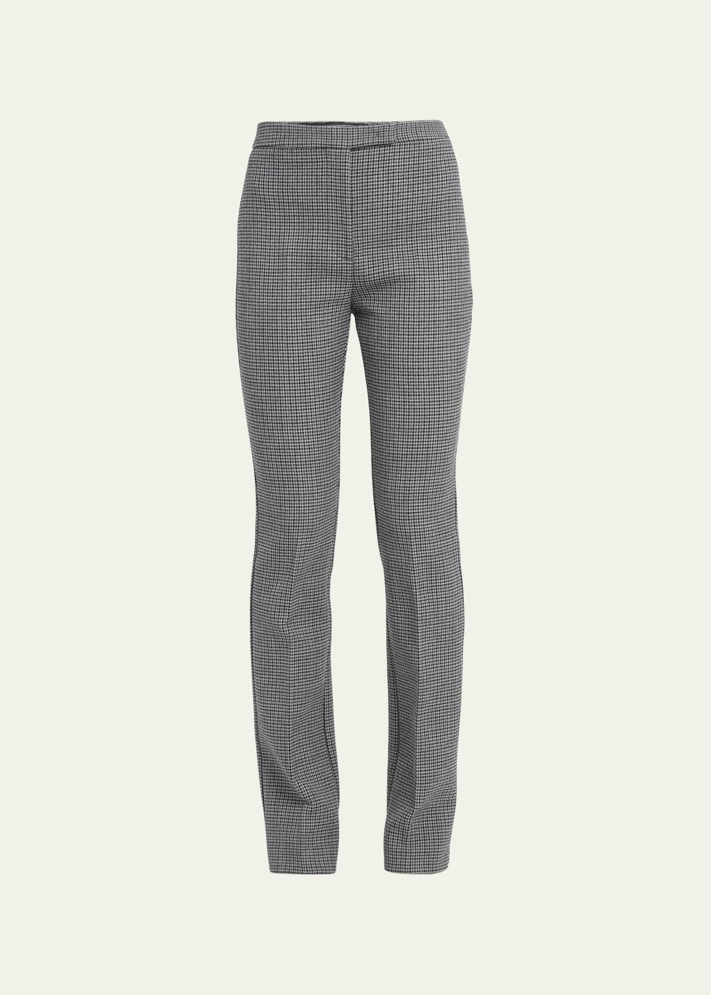 Micro Houndstooth Straight-Leg Wool Trousers
