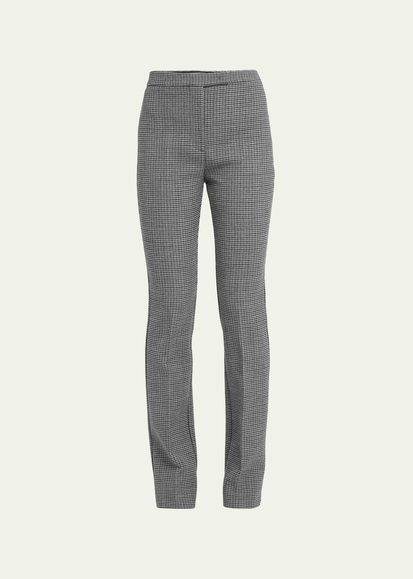 FERRAGAMO MICRO HOUNDSTOOTH STRAIGHT-LEG WOOL TROUSERS