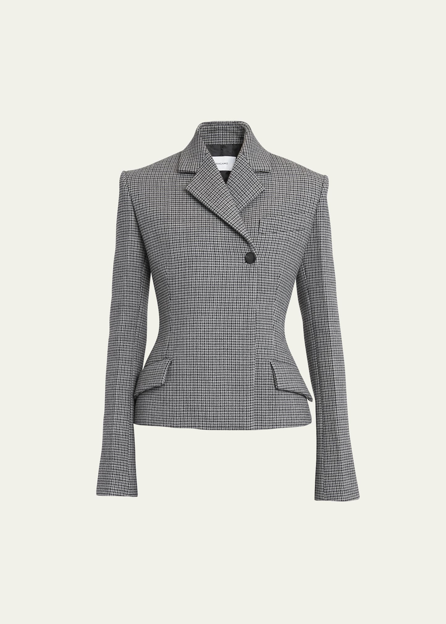 Micro Houndstooth Tailored Wool Blazer Jacket