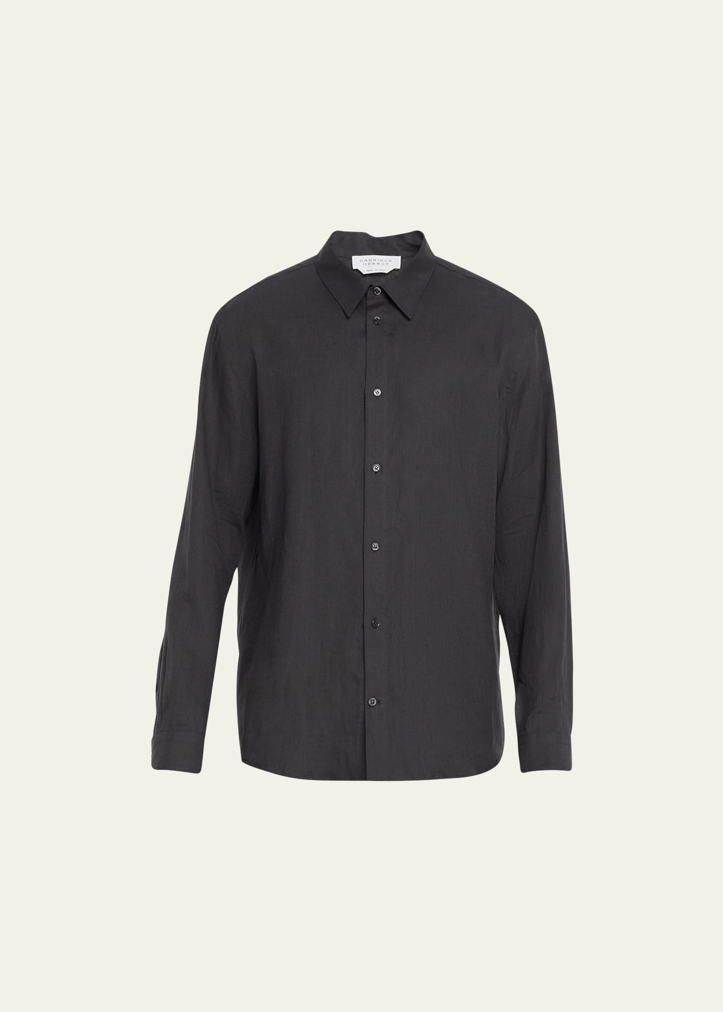 Shop Gabriela Hearst Men's Quevedo Linen Sport Shirt In Charcoal