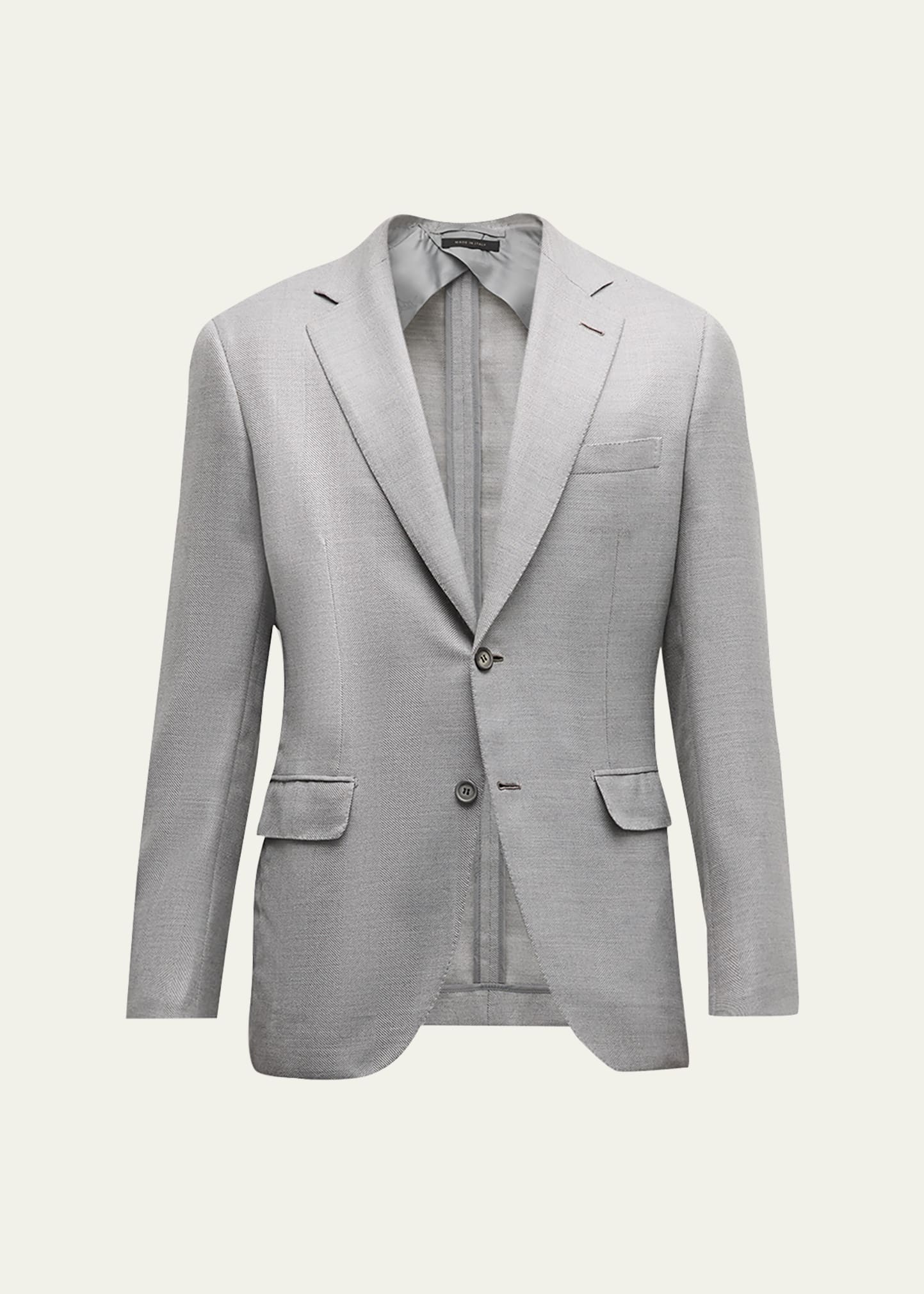 Shop Brioni Men's Chevron Wool-blend Sport Jacket In Ice