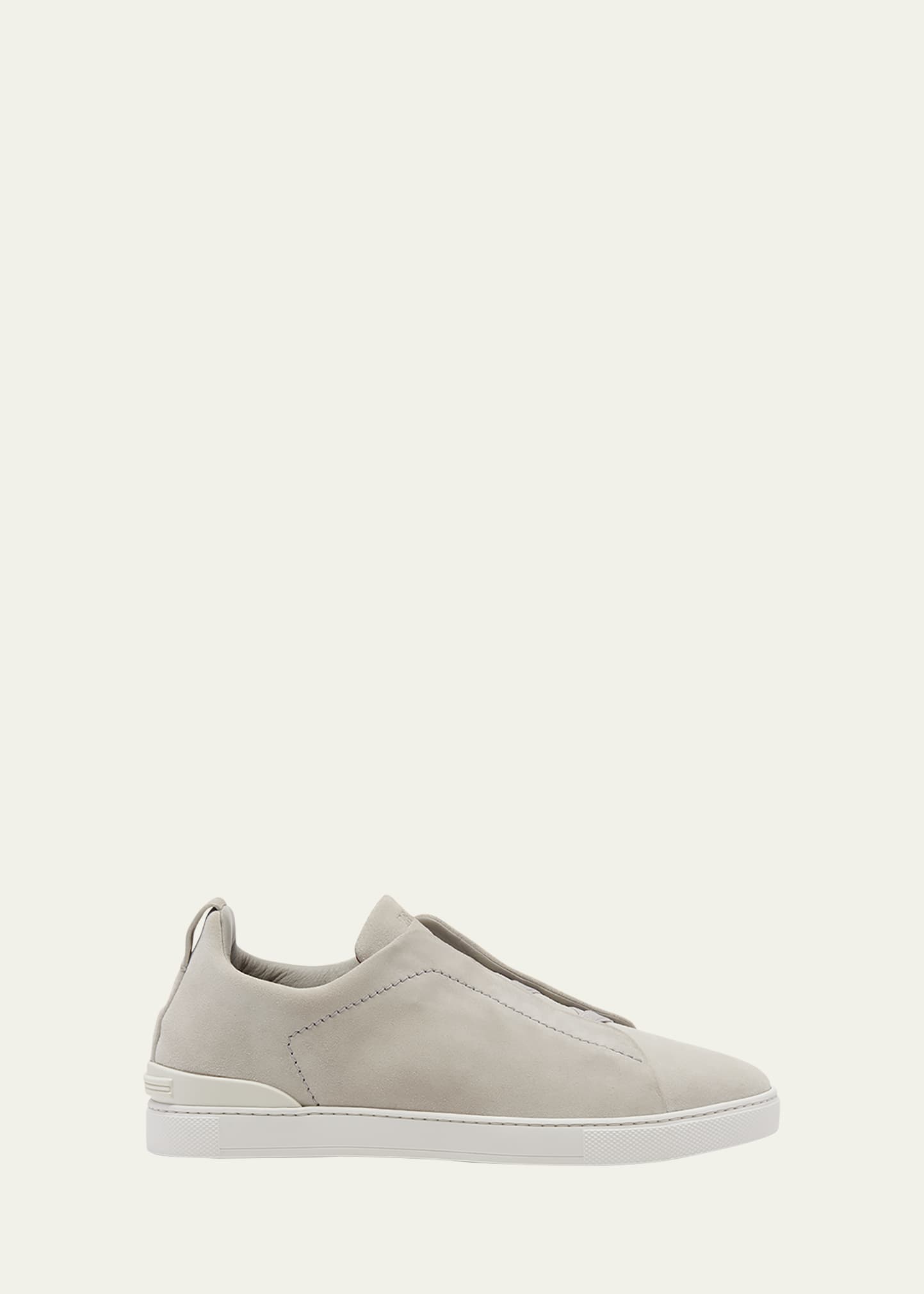 Zegna Men's Triple Stitch Suede Low-top Sneakers In White