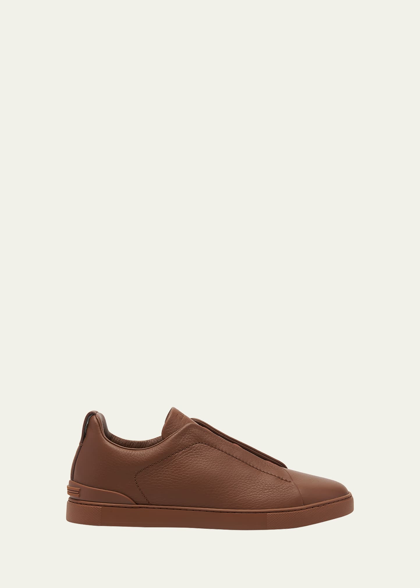 Zegna Men's Triple Stitch Leather Low-top Sneakers In Brown