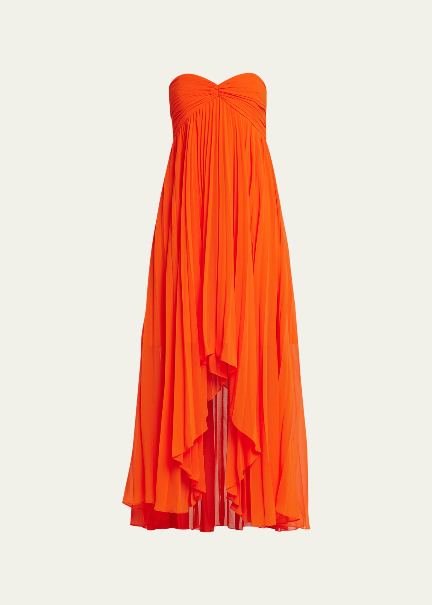 Strapless Pleated High-Low Maxi Dress