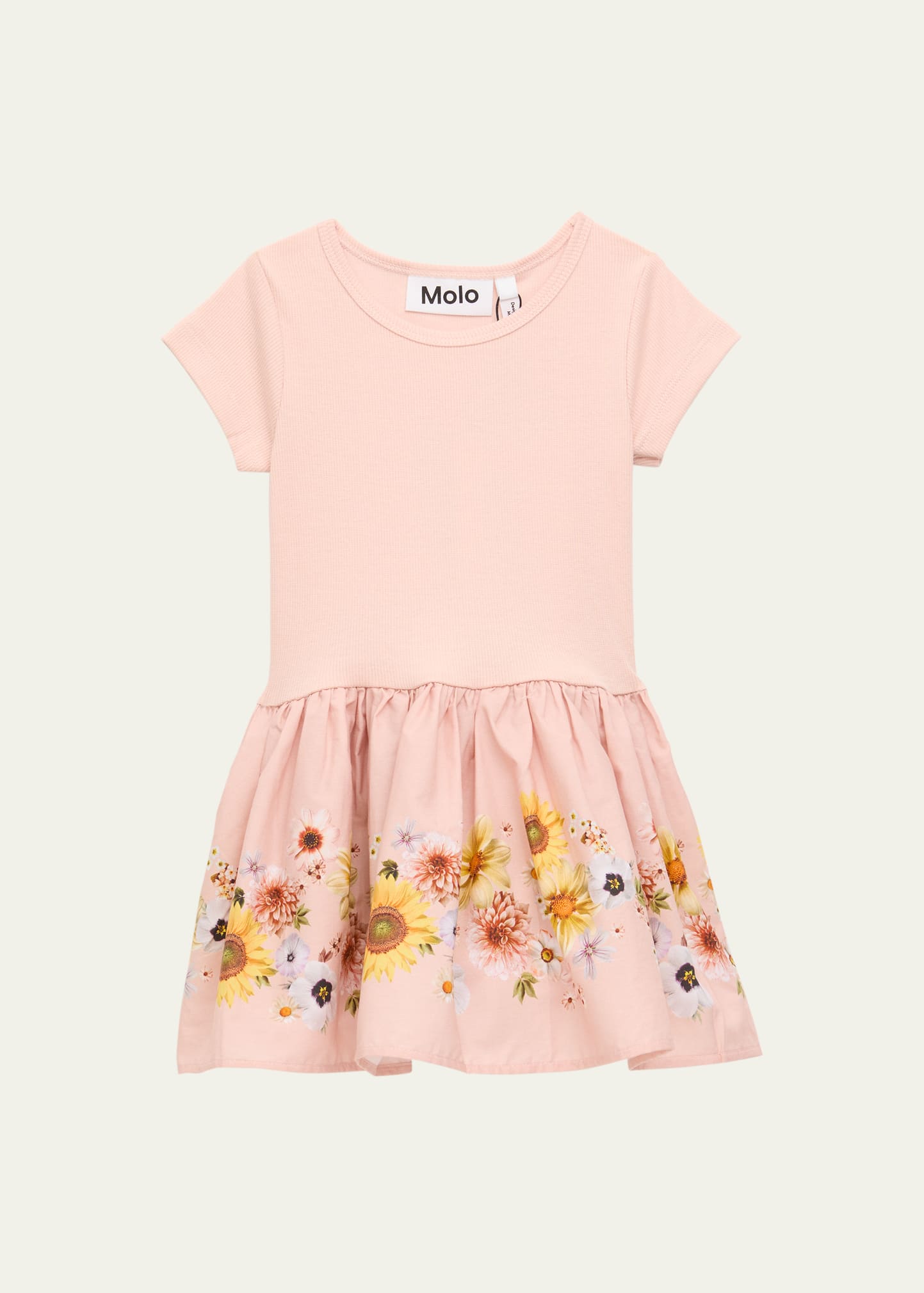 Molo Kids' Girl's Carin Combo Sunflower Poplin Dress In Retro Stripe