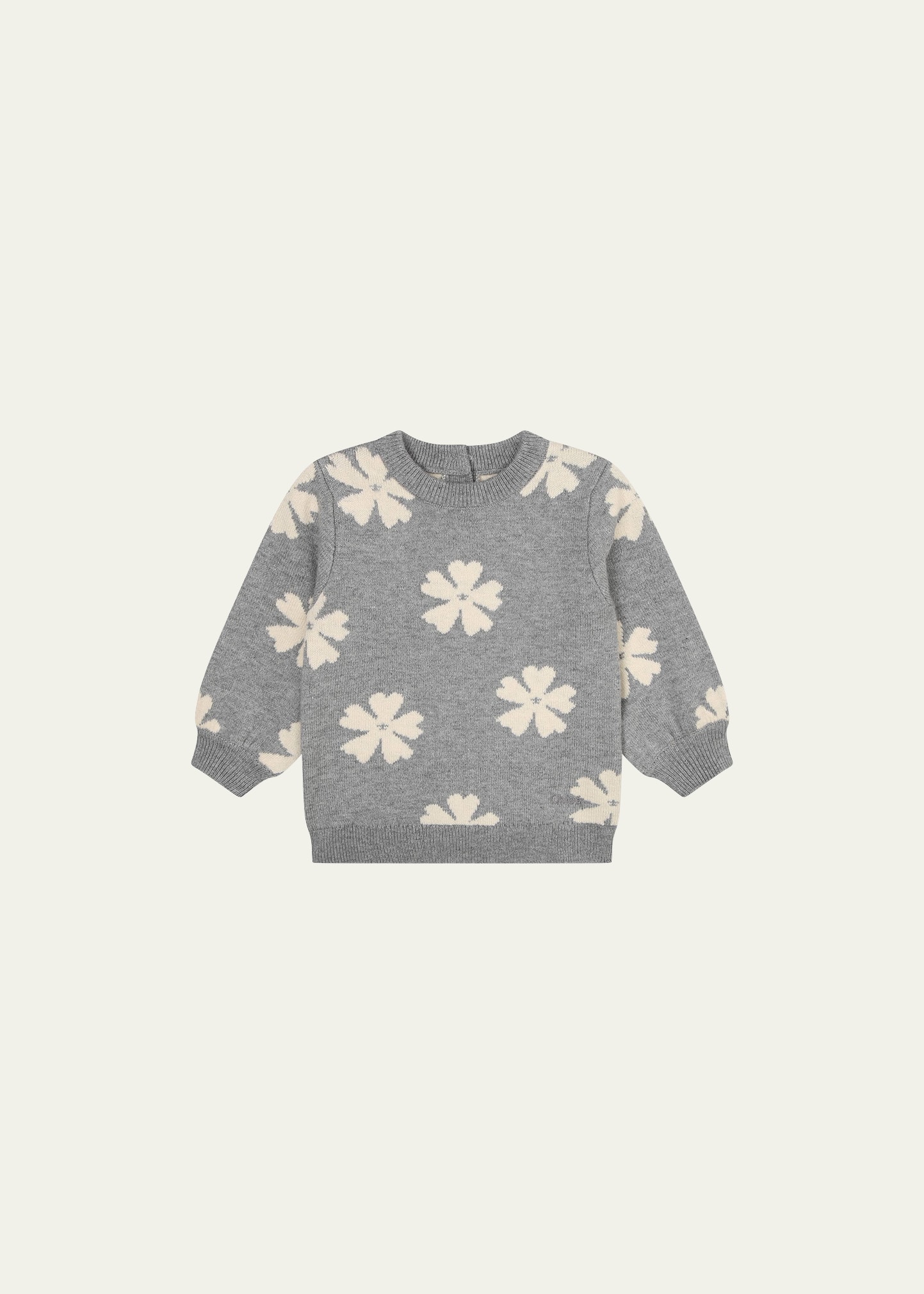 Chloé Kids' Girl's Flower Printed Wool Sweater In A38-grey Marl Med