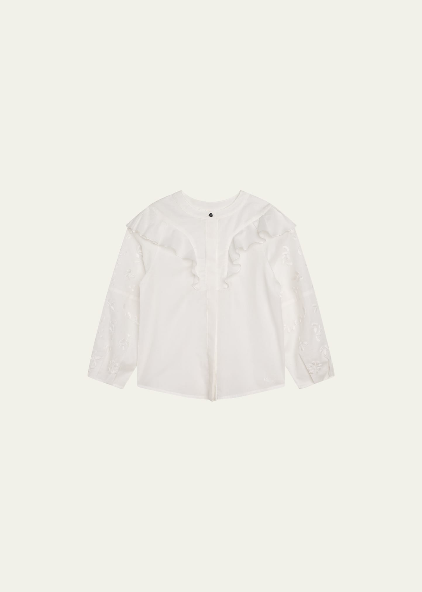 Chloé Girls Ivory Organic Cotton Ruffle Blouse In C15-offwhite