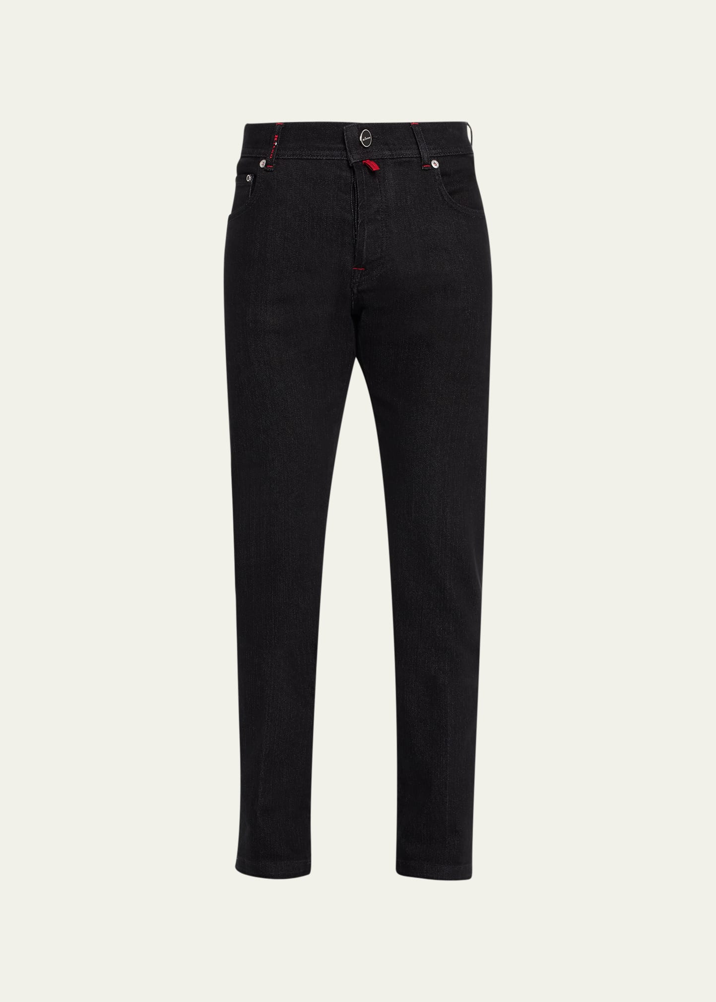 Kiton Double-stitching Low-rise Slim-fit Trousers In Blk