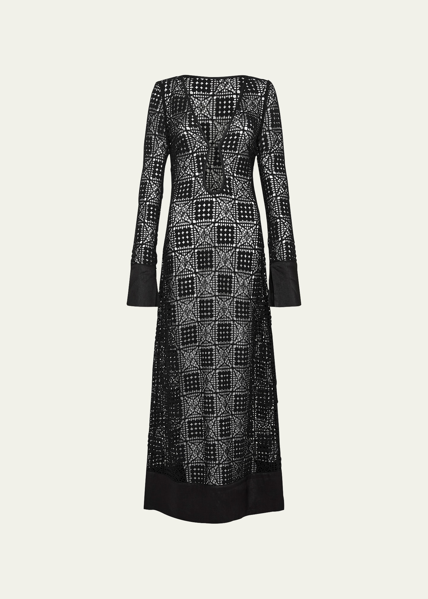SIR RAYURE CROCHET LONG-SLEEVE MAXI DRESS