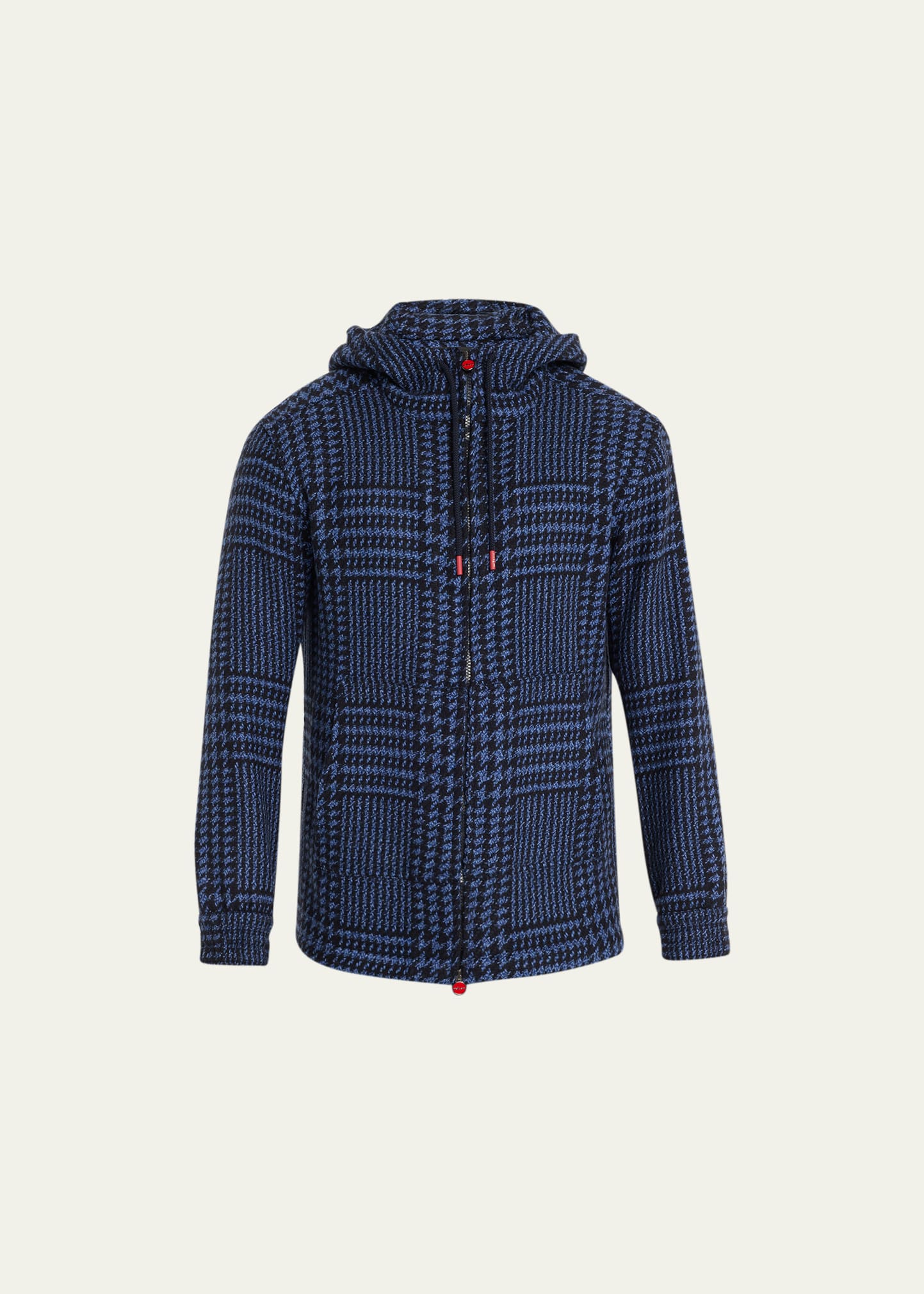 Men's Cashmere Plaid Hooded Full-Zip Sweater