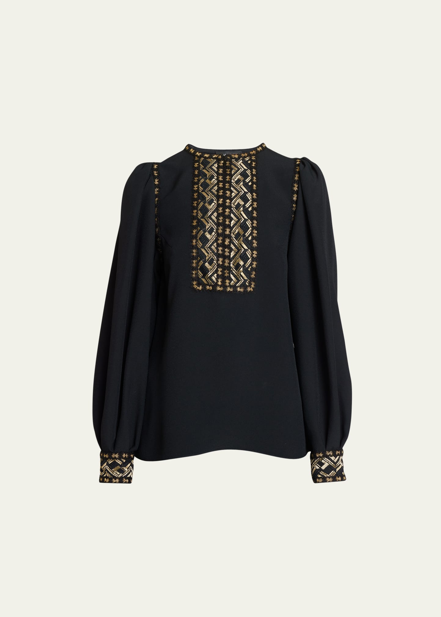 Metallic-Embroidered Keyhole Blouse