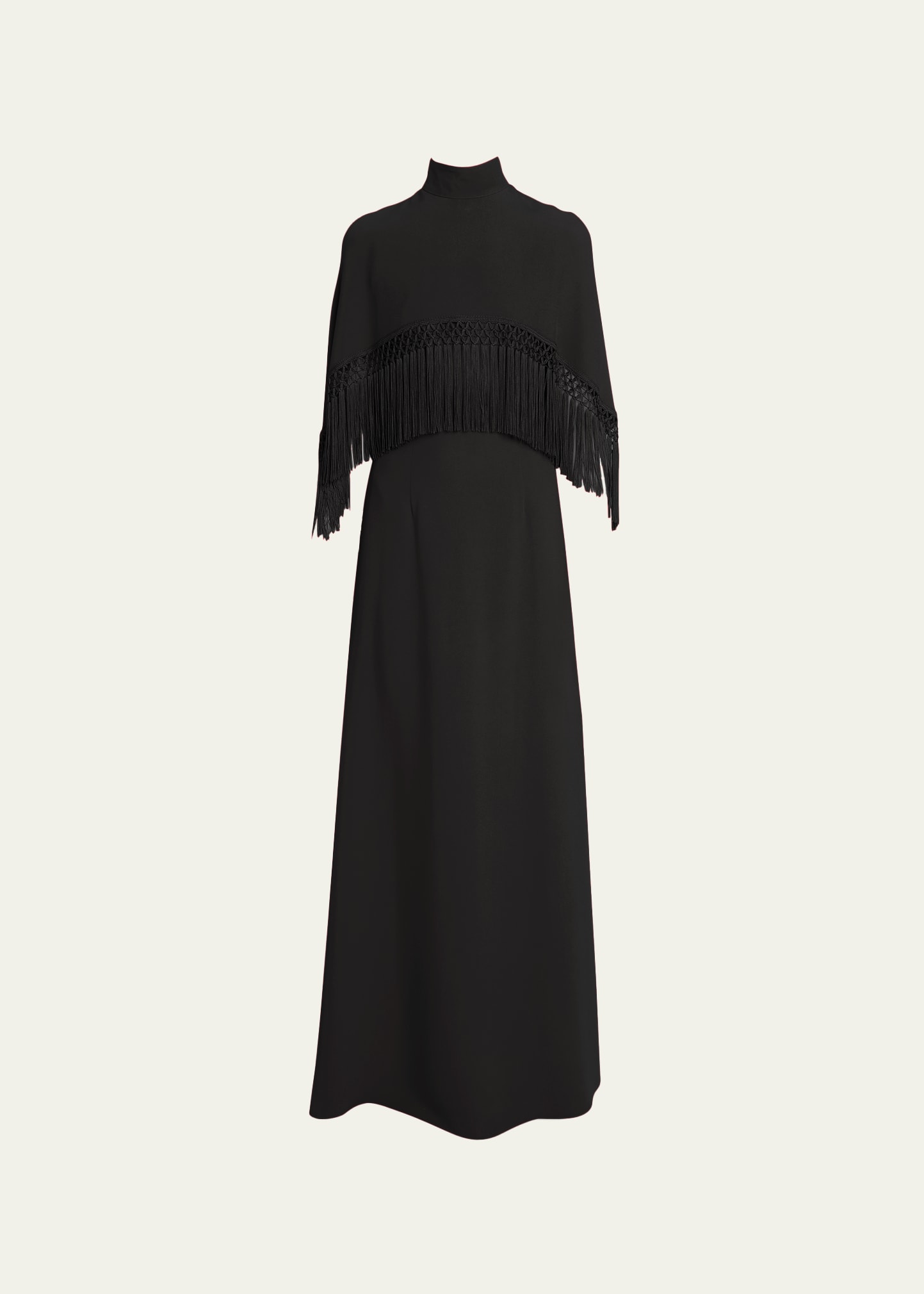 Andrew Gn Fringed Crepe Cape Gown In Black