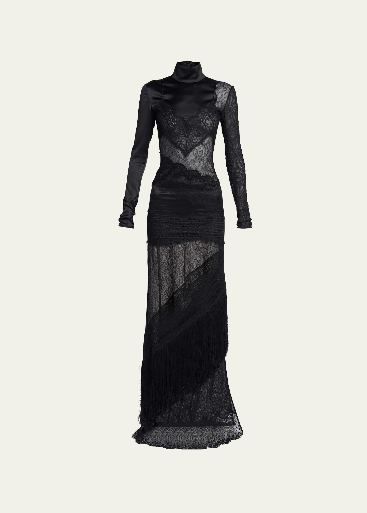 TOM FORD MOCK NECK LACE PATCHWORK GOWN