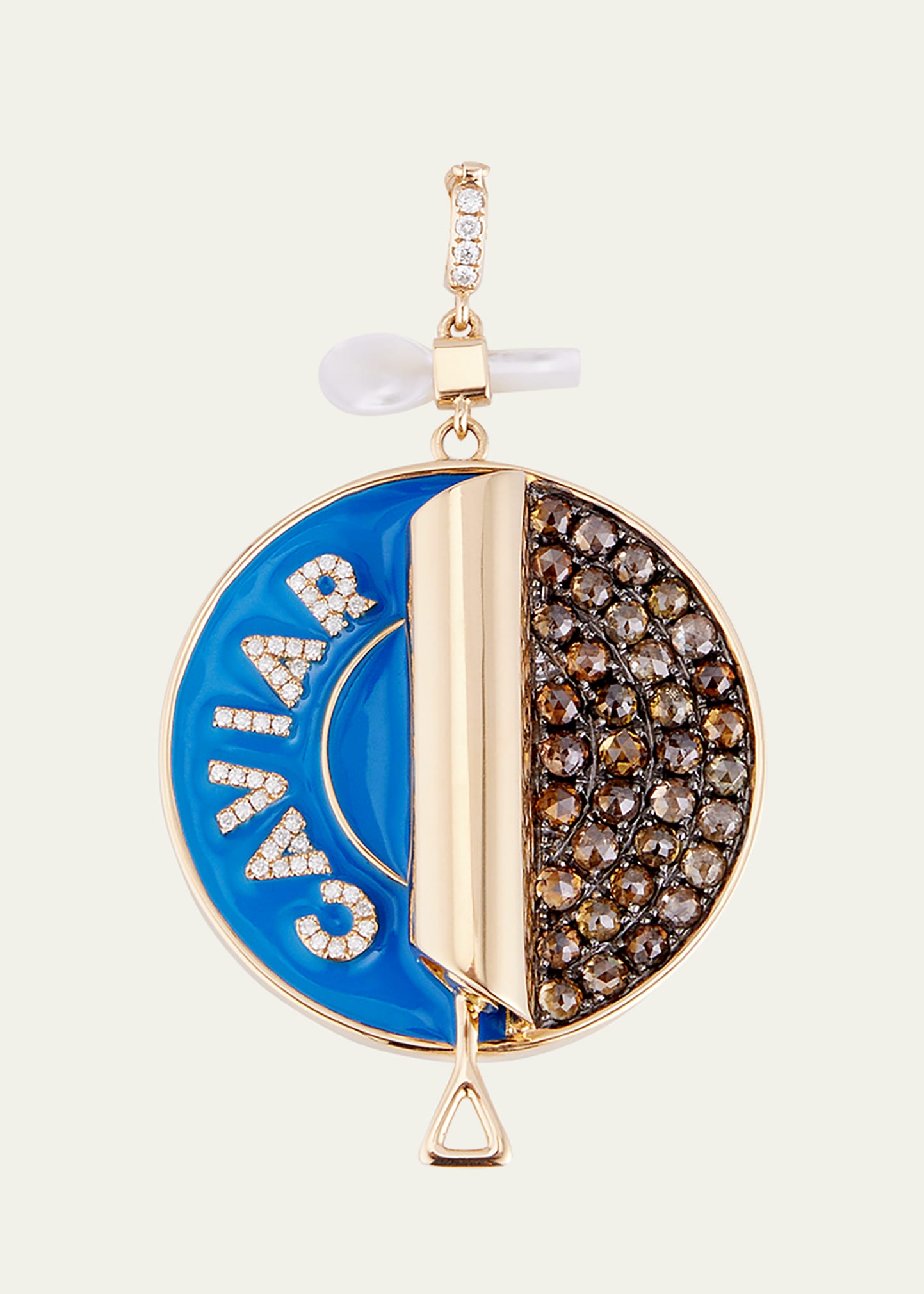 Caviar Brown and White Diamond Pendant, Blue