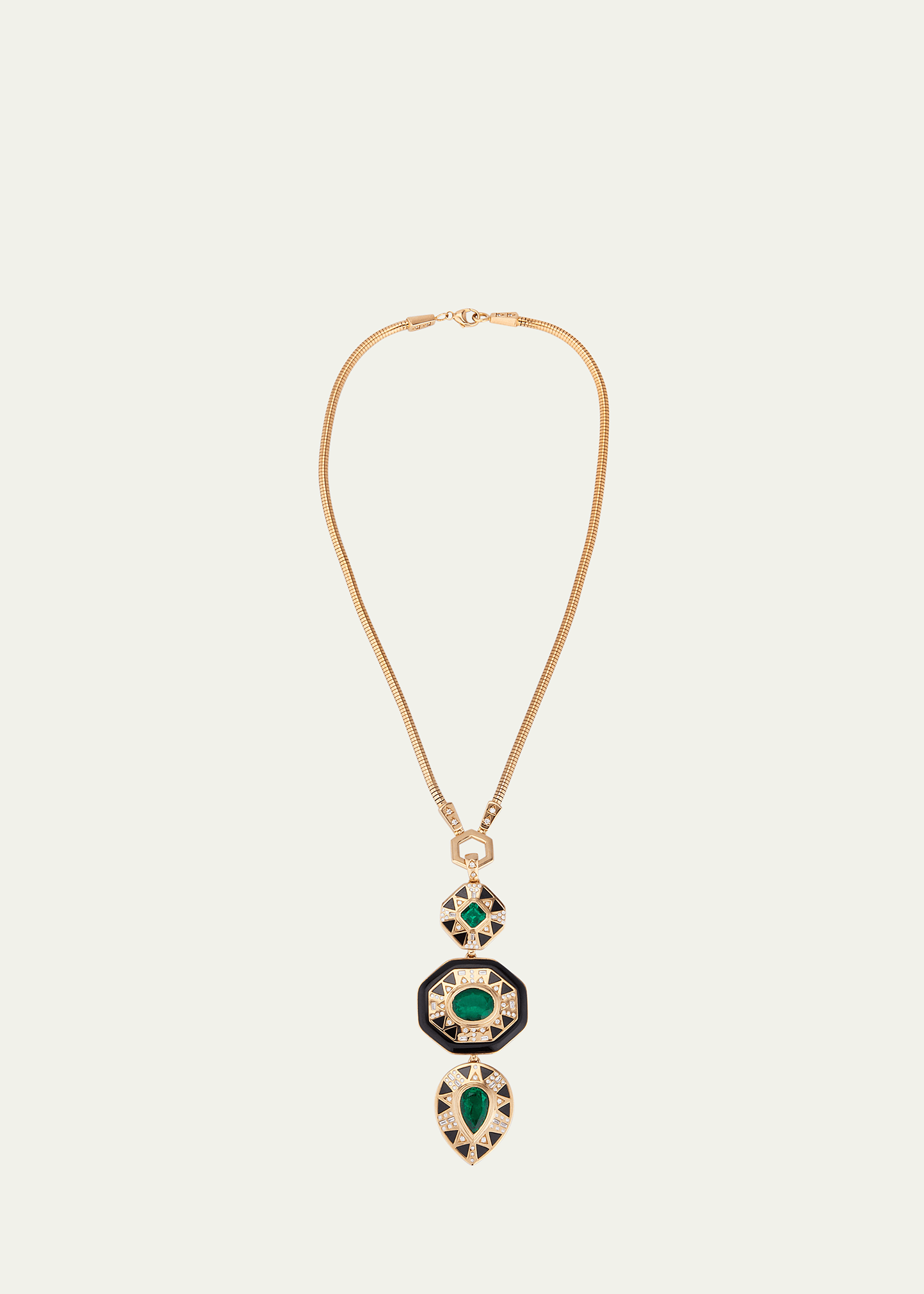 Emerald Totem Pendant with Diamonds and Black Onyx