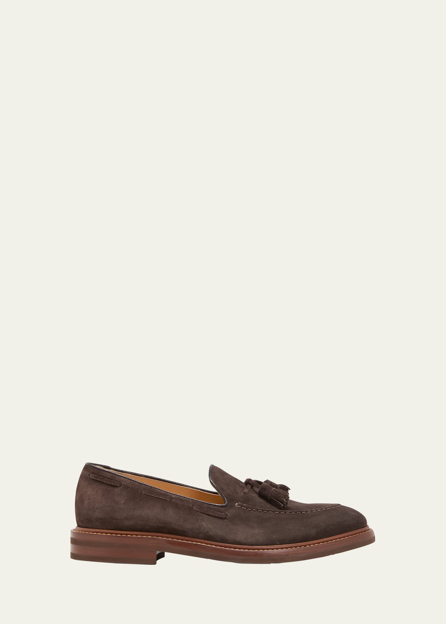 Brunello Cucinelli Tassel-detail Suede Loafers In Dark Brown