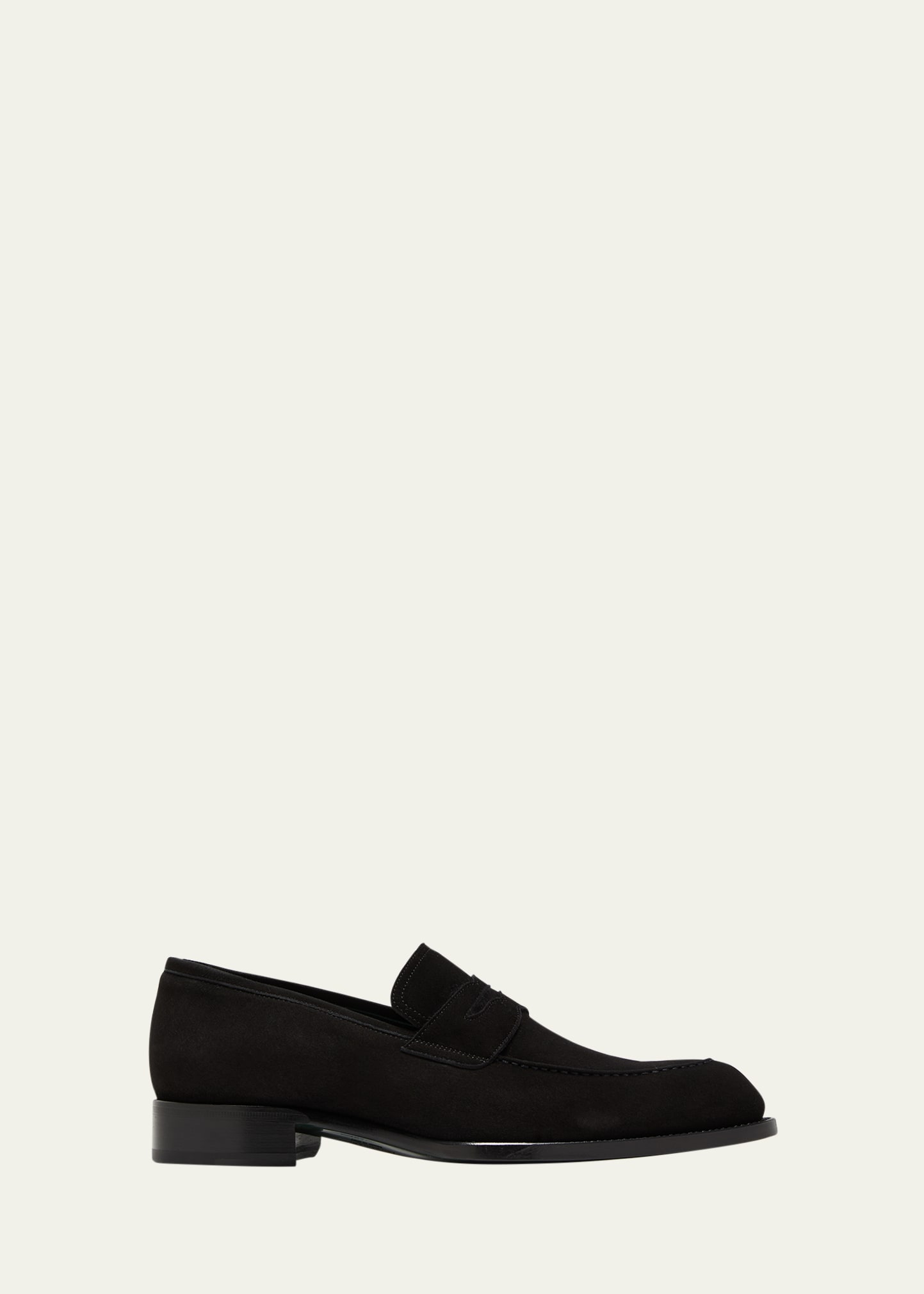 Brioni Men's Suede Penny Loafers In Black