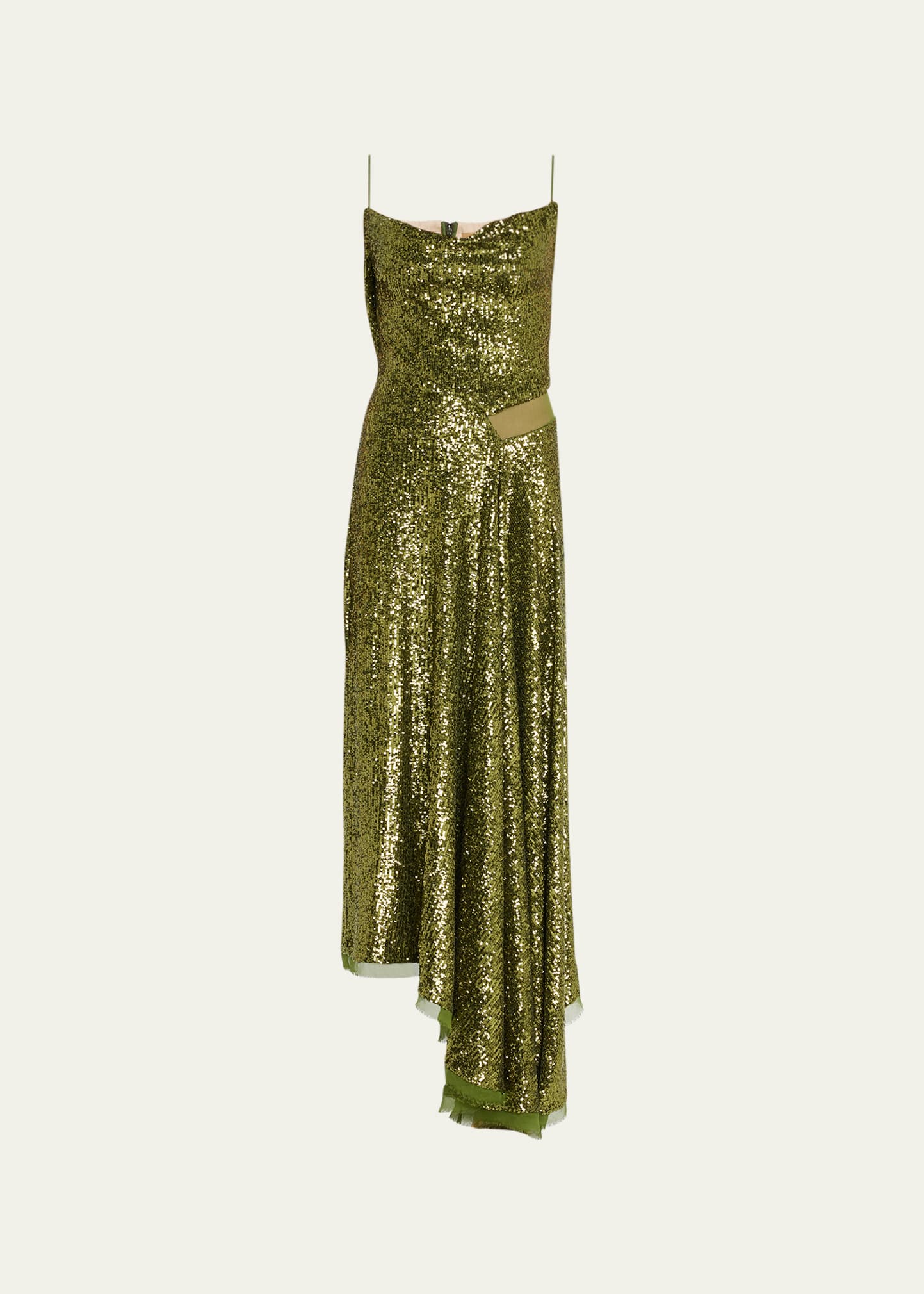 Jason Wu Collection Asymmetric Sequin Gown With Mesh Inset Detail In Avocado