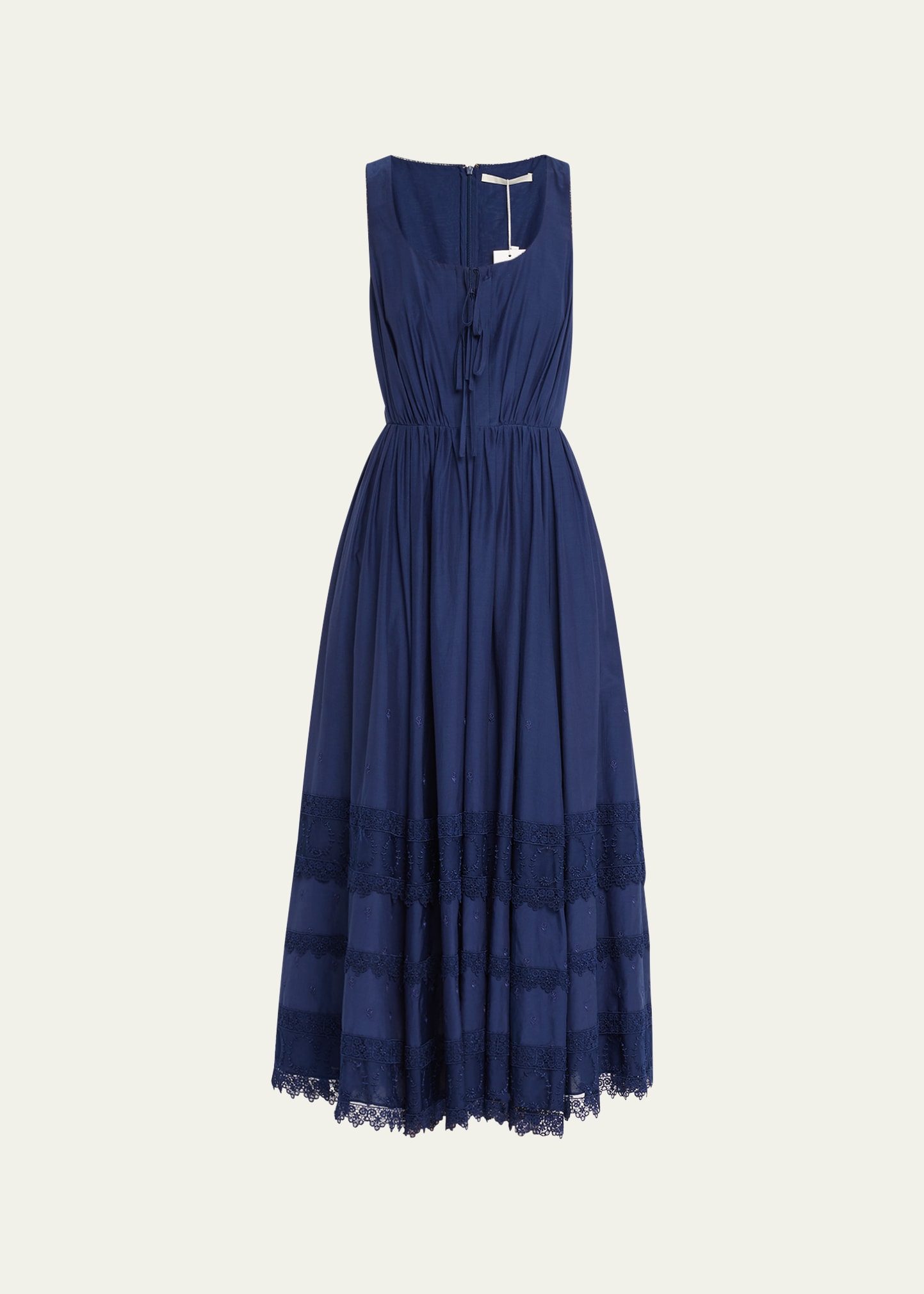 Jason Wu Collection Cotton Voile Midi Dress With Tiered Lace Details In Bright Navy