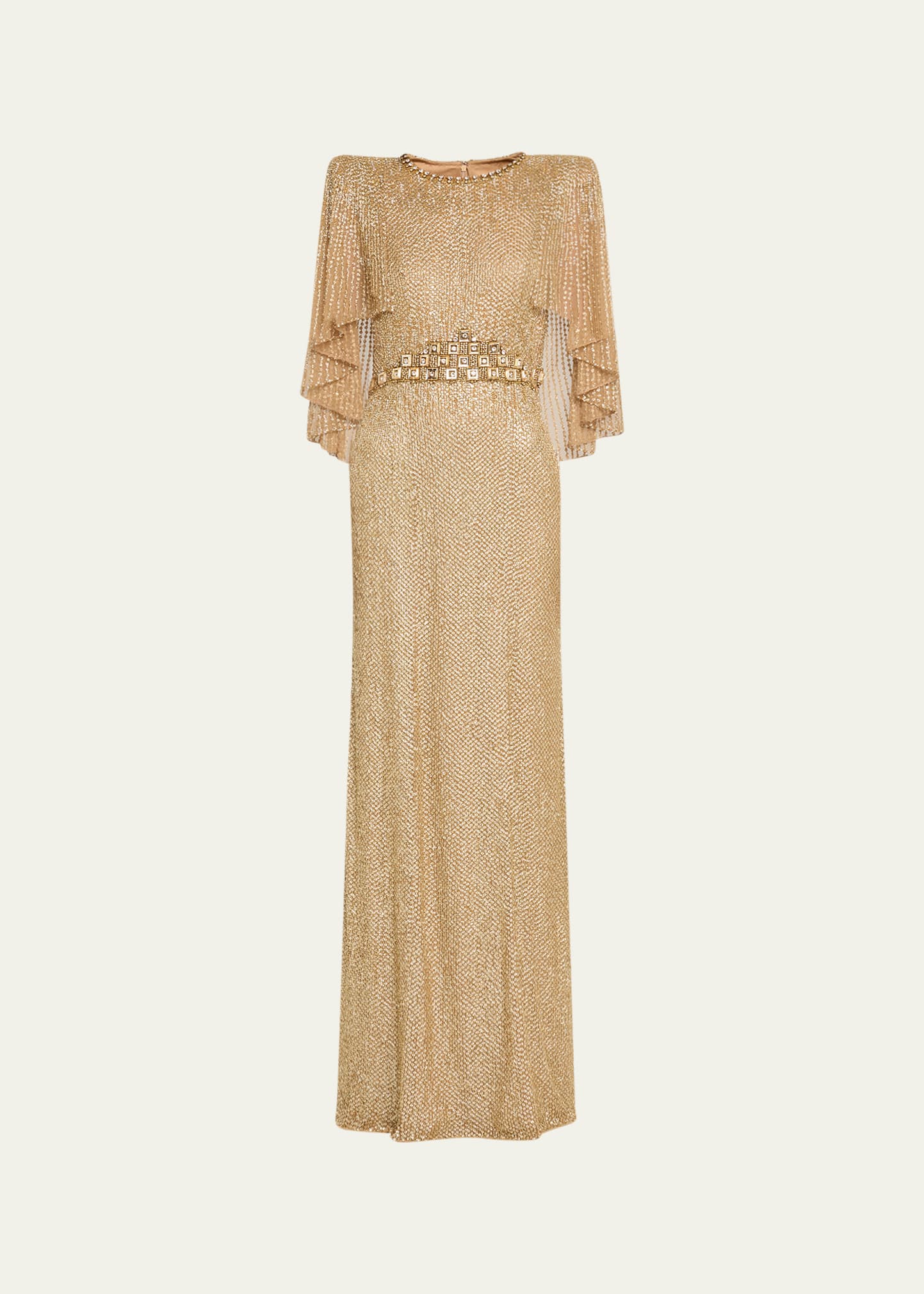 Jenny Packham Hedy Sequin-embellished Cape Tulle Gown In Gold