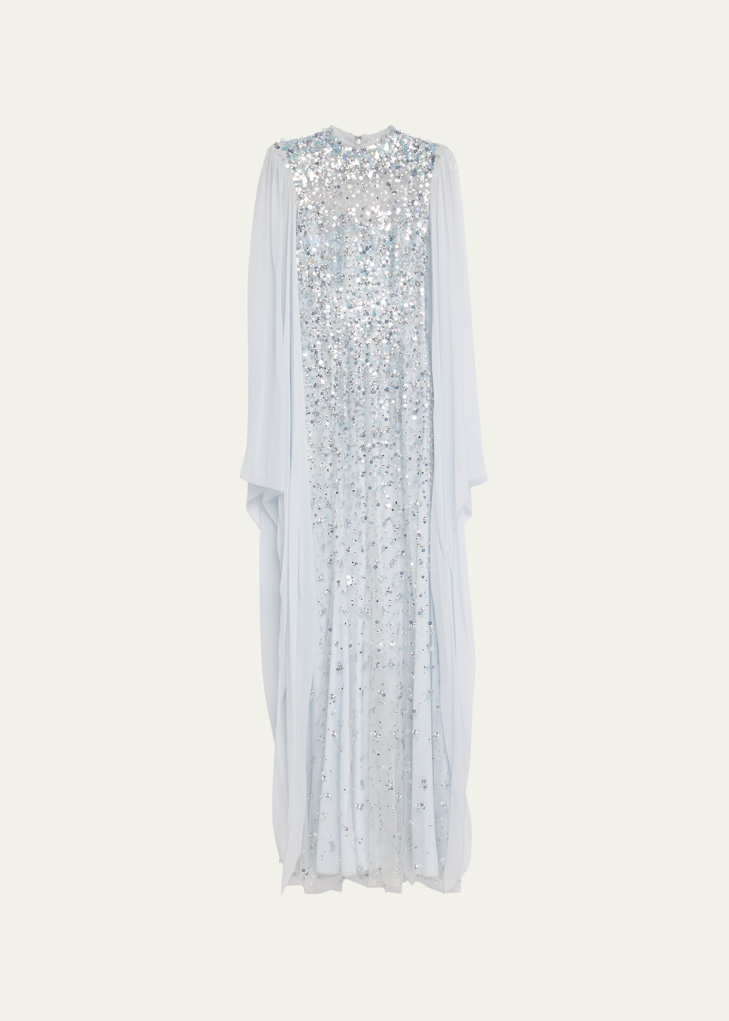 Jenny Packham Rita Bead-embellished Gown With Cape-sleeves In Pale Powder