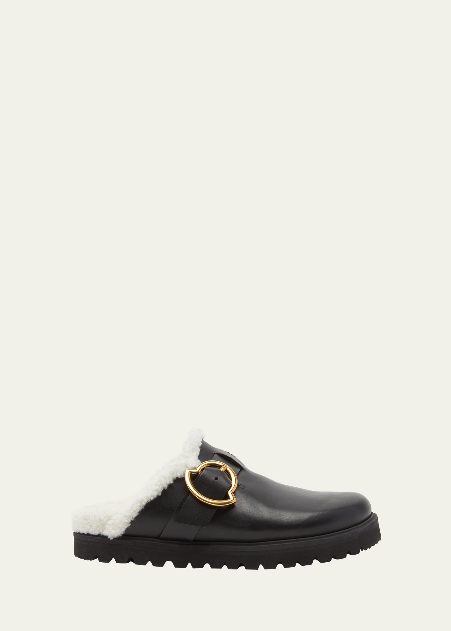 Moncler Bell Mules With Faux Shearling Lining In Black
