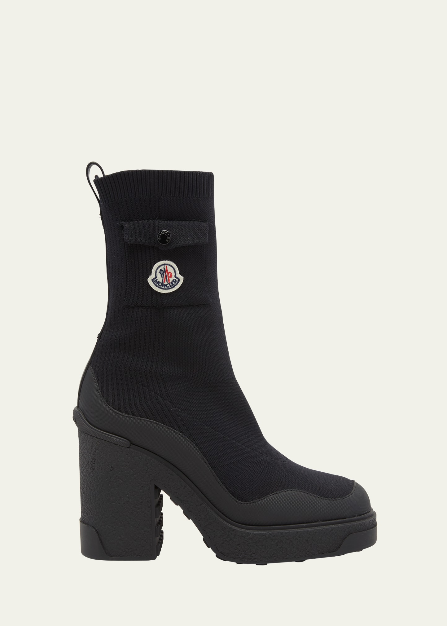 Moncler Splora Leather And Rubber-trimmed Ribbed Stretch-knit Ankle Boots In Black