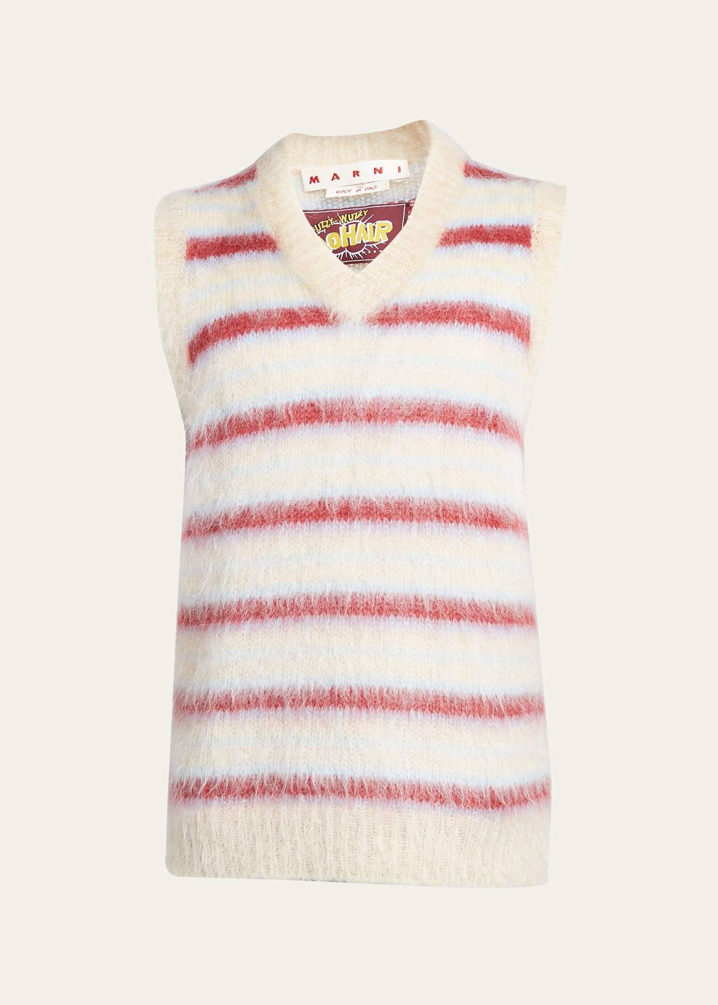 Marni Stripe V-neck Brushed Mohair Blend Sweater Vest In Tan