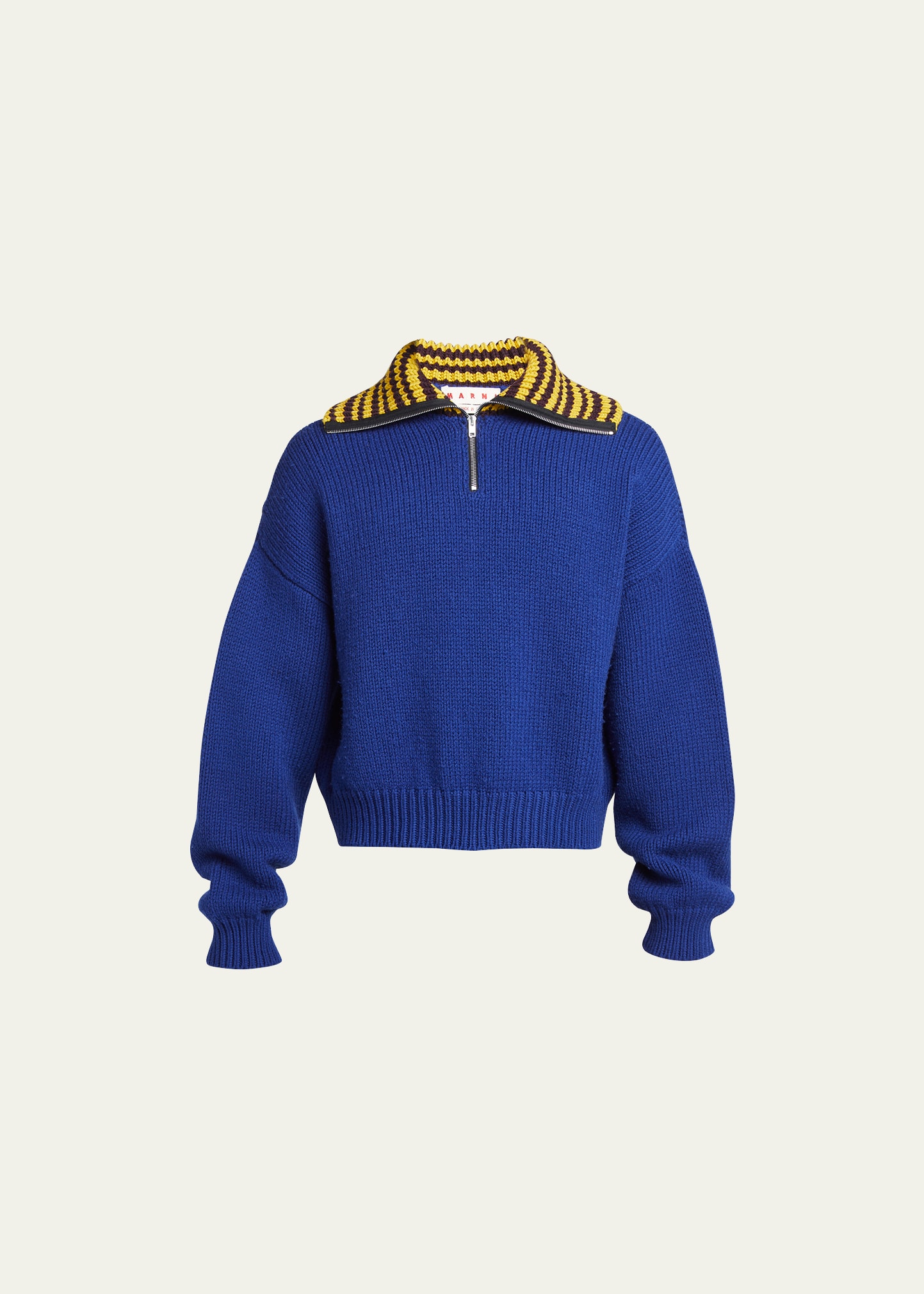 Marni Men's Wool Sweater With Sailor Foldover Collar In Ocean