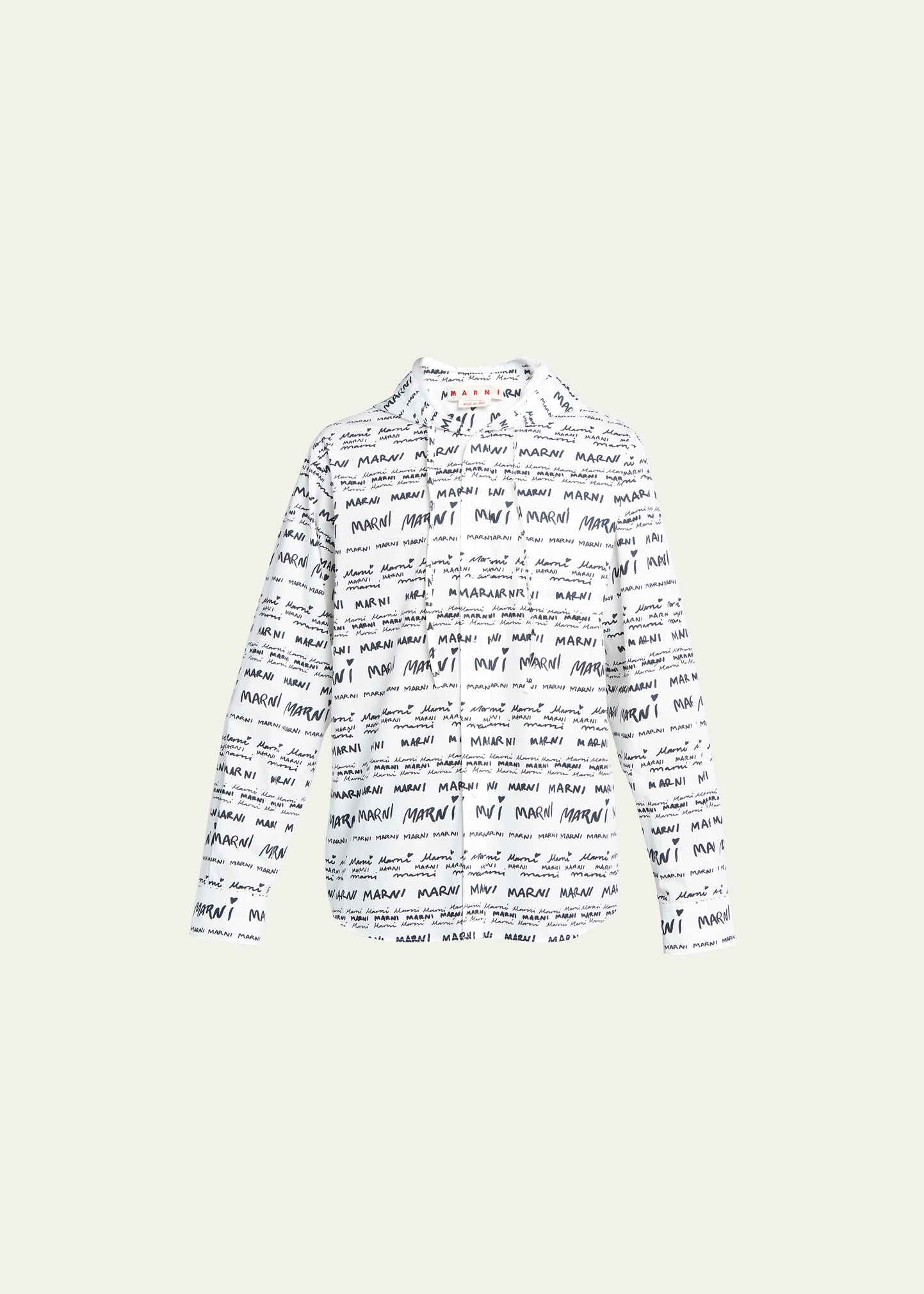Marni Men's Allover Logo Button-front Hoodie In Lily/white